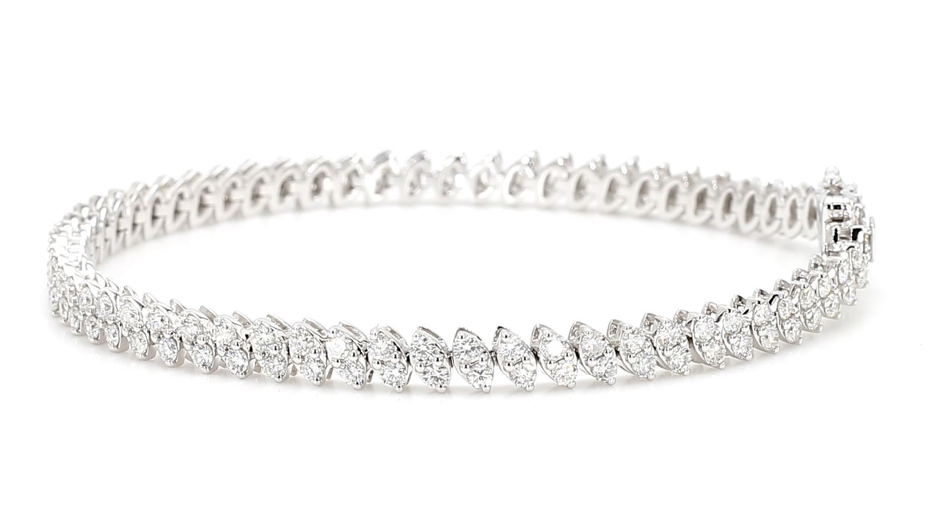 Natural White Round Diamond 3.40 Carat TW White Gold Tennis Bracelet