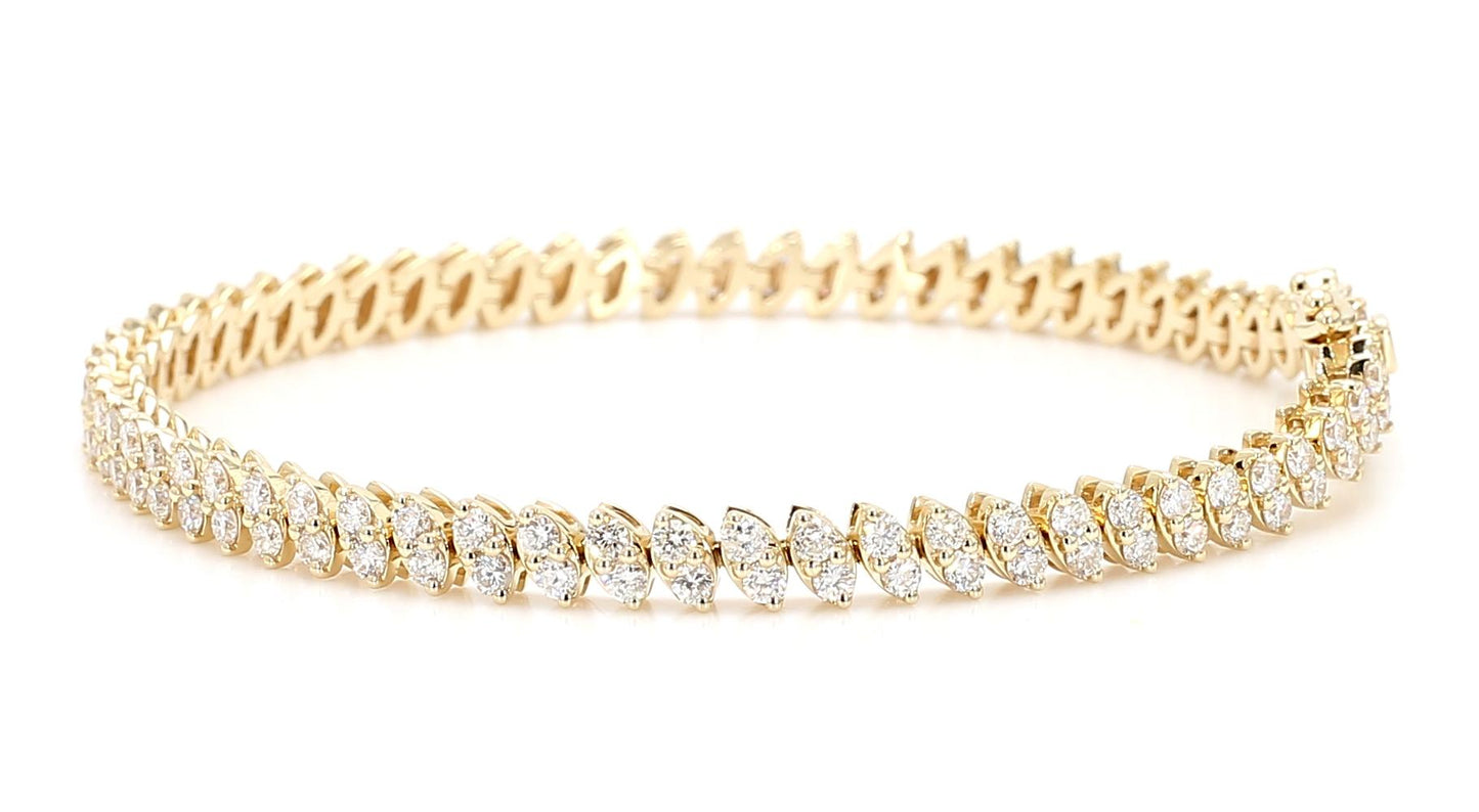Natural White Round Diamond 3.40 Carat TW Yellow Gold Tennis Bracelet