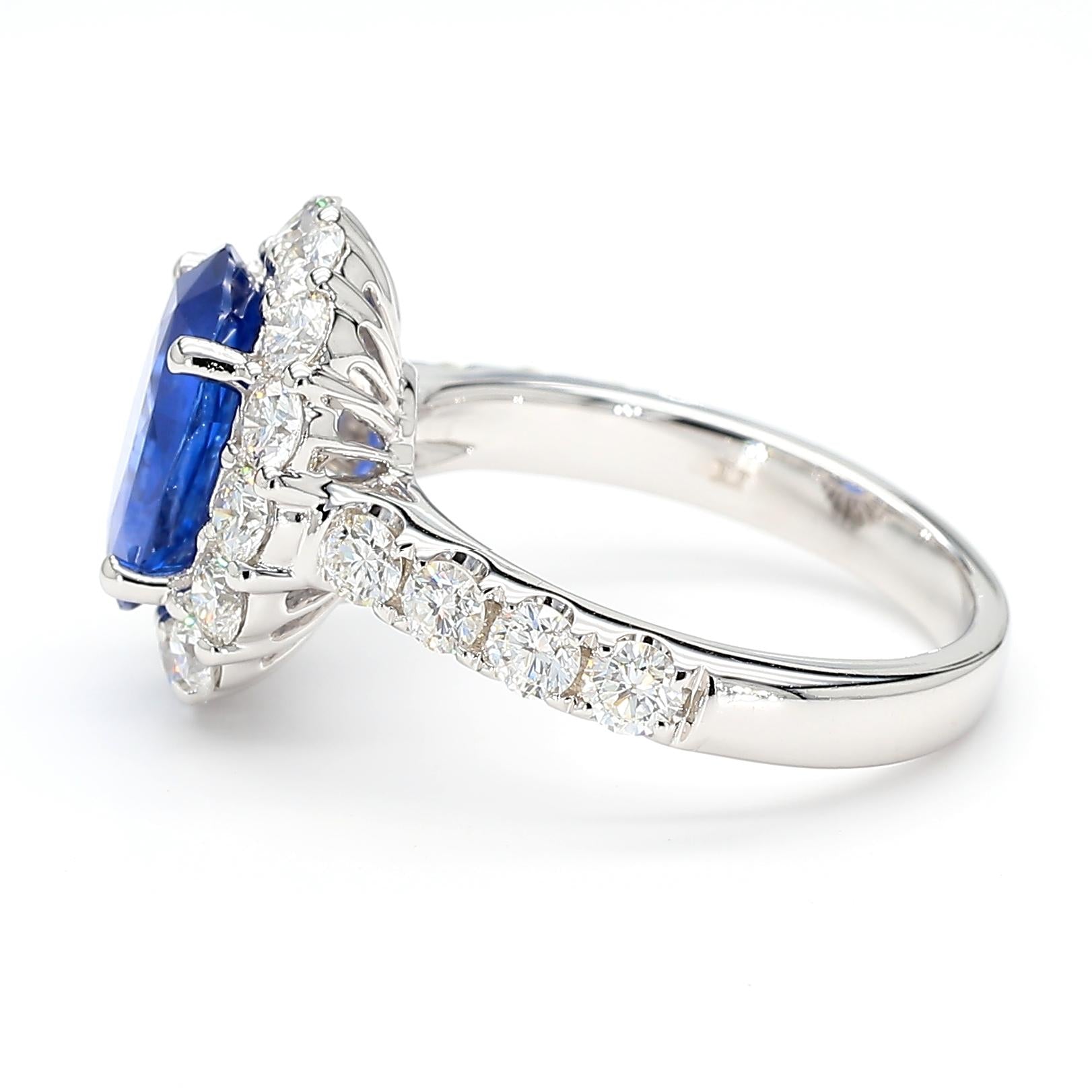 Natural Blue Oval Sapphire and White Diamond 4.93 Carat TW Gold Cocktail Ring