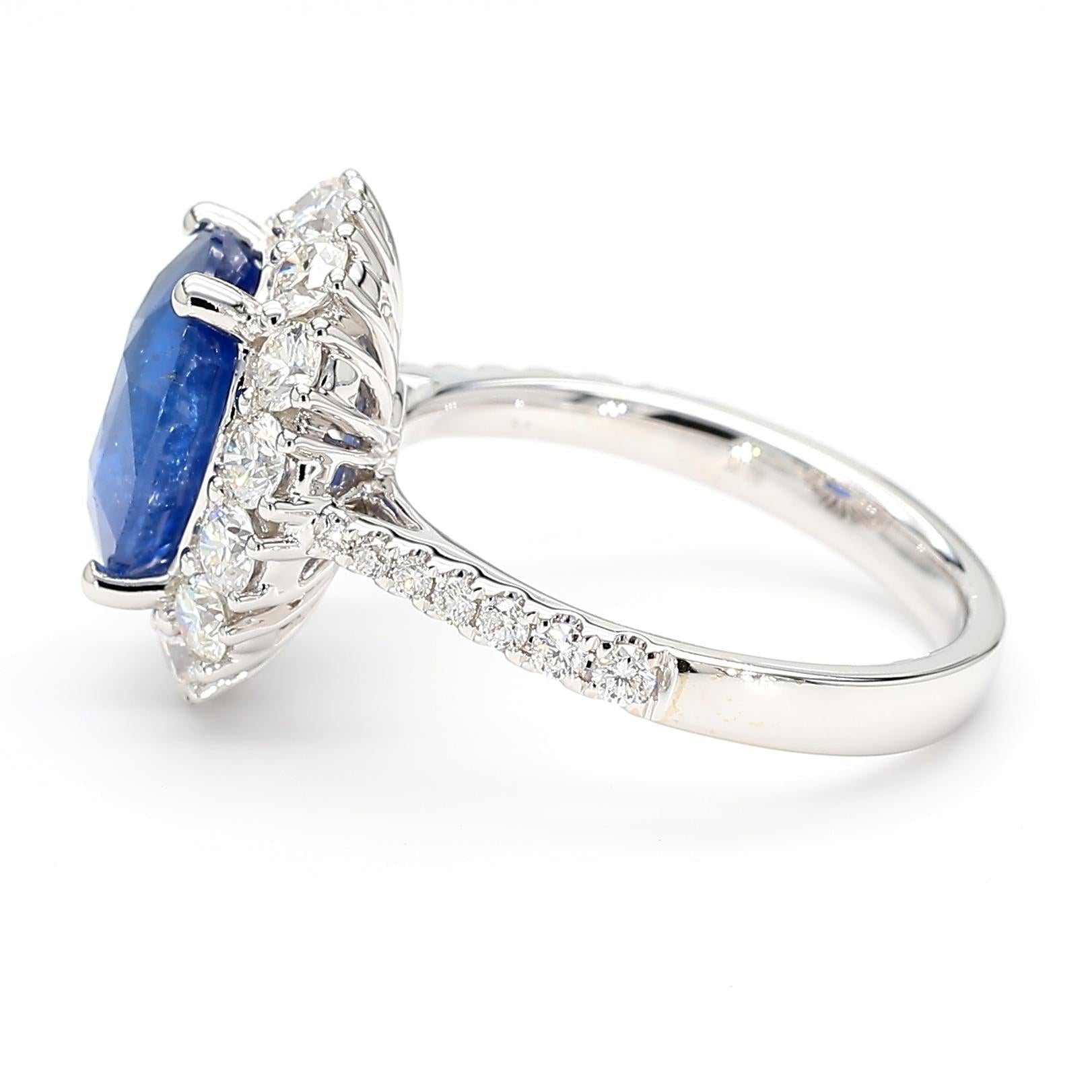 Natural Blue Oval Sapphire and White Diamond 5.51 Carat TW Gold Cocktail Ring