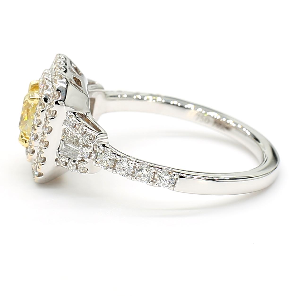 Natural Yellow Cushion Diamond 1.14 Carat TW Gold Cocktail Ring