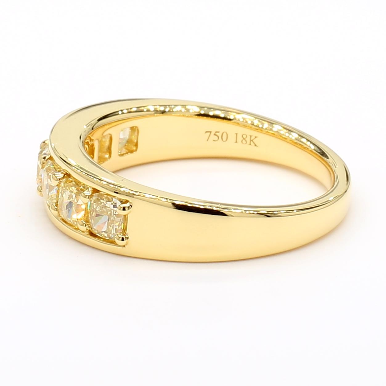 Natural Yellow Cushion Diamond 1.44 Carat TW Gold Cocktail Band
