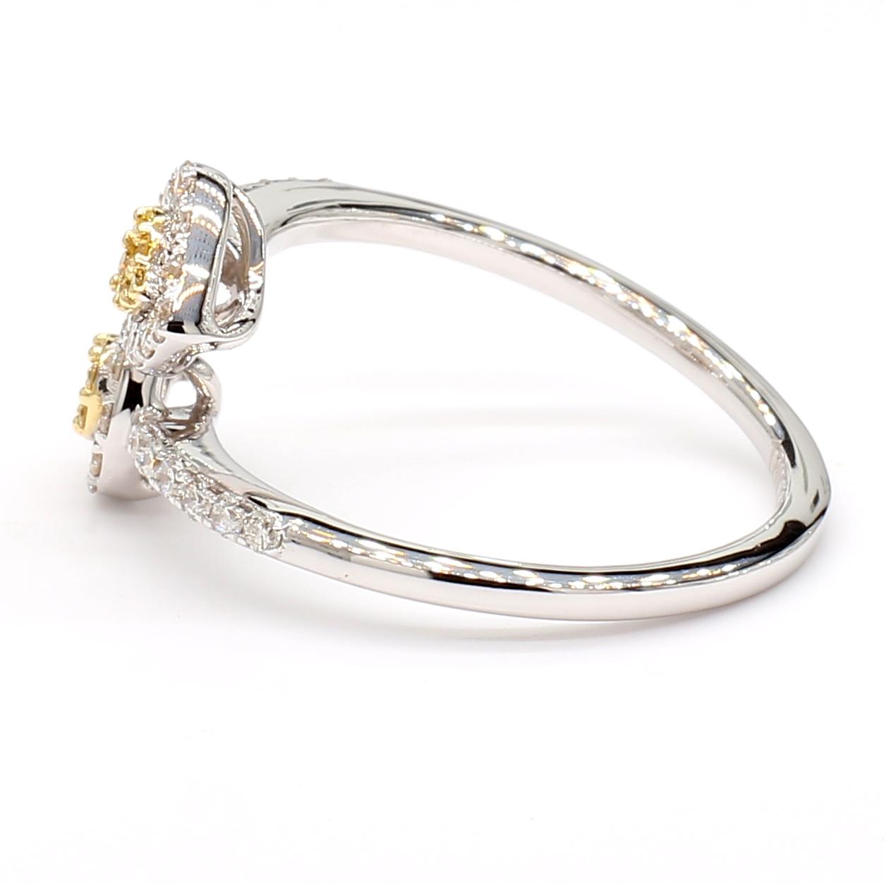 Natural Yellow Round and White Diamond .45 Carat TW Gold Cocktail Ring