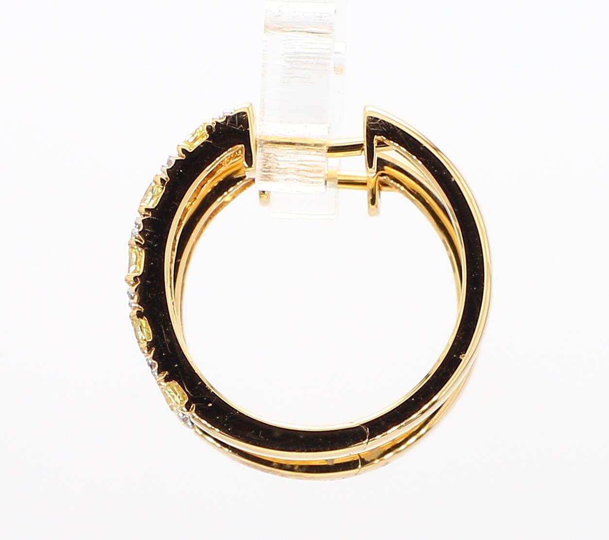 Natural Yellow Radiant Diamond 1.66 Carat TW Gold Hoop Earrings