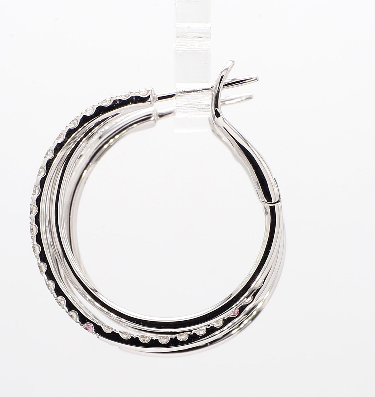 Natural White Round Diamond 1.45 Carat TW White Gold Loop Earrings