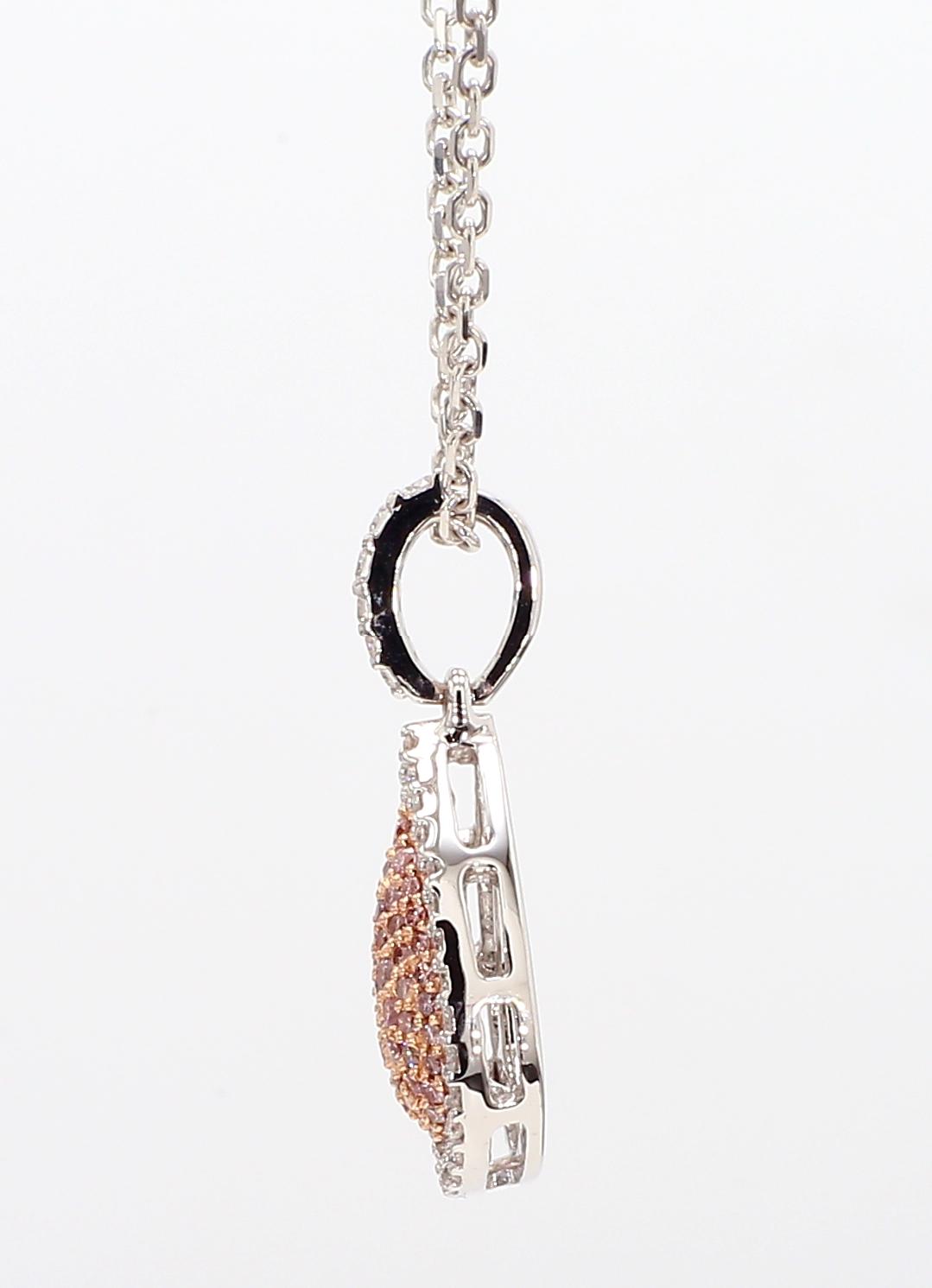 Natural Pink Round Diamond .38 Carat TW Rose Gold Drop Pendant