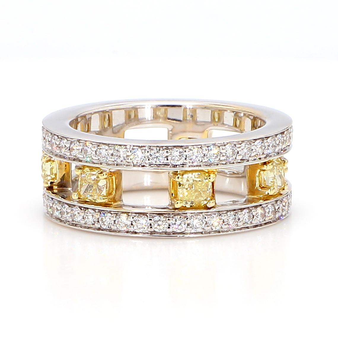 Natural Yellow Radiant Diamond 1.71 Carat TW Gold Wedding Band