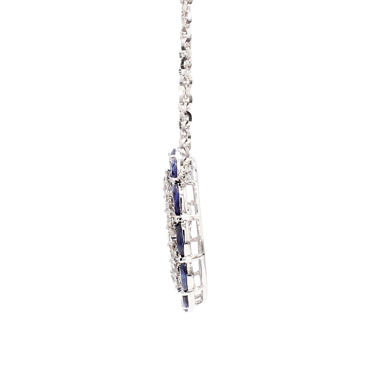 Natural Blue Marquise Sapphire and Diamond 3.26 Carat TW Gold Drop Pendant