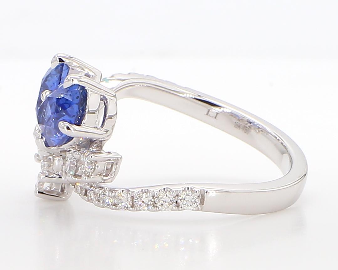 Natural Blue Heart Sapphire and White Diamond 3.22 Carat TW Gold Cocktail Ring