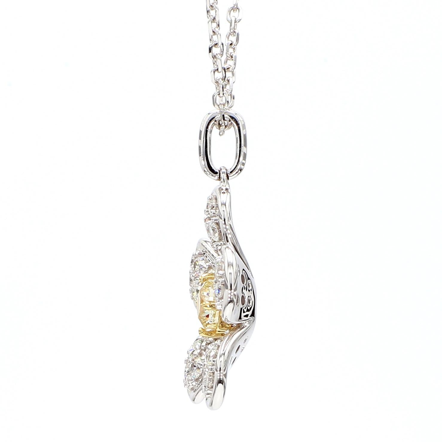 Natural Yellow Cushion Diamond 1.02 Carat TW Gold Flower Pendant