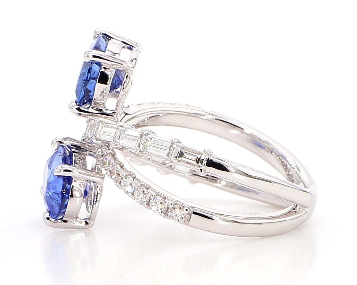 Natural Blue Oval Sapphire and White Diamond 4.42 Carat TW Gold Cocktail Ring