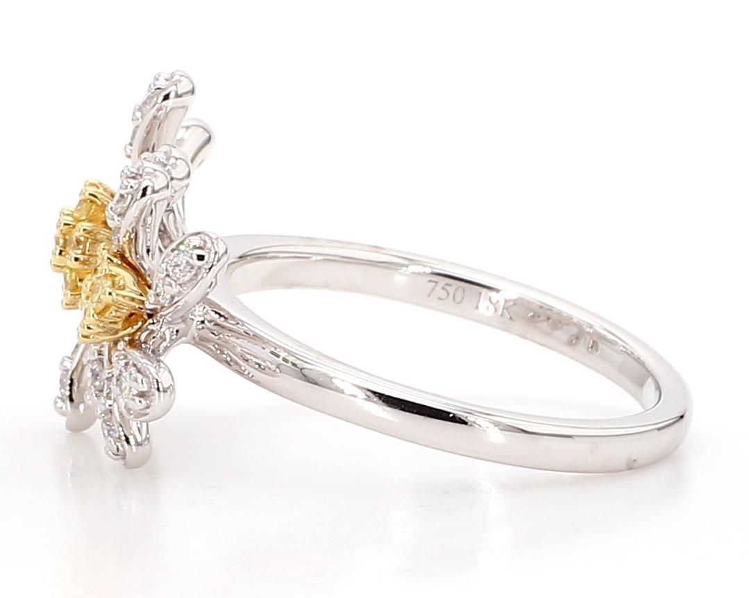 Natural Yellow Round and White Diamond .35 Carat TW Gold Cocktail Ring