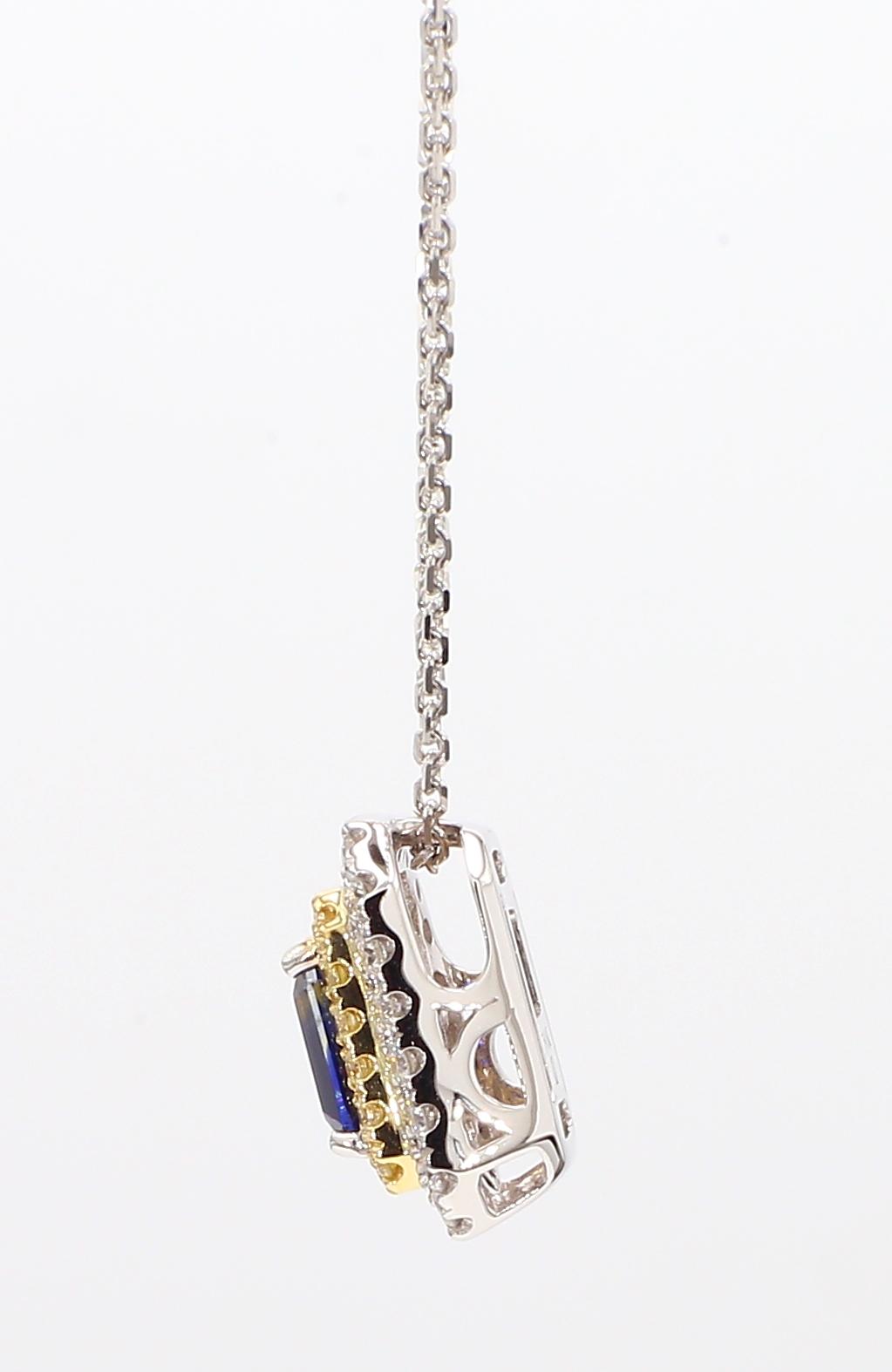 Natural Blue Emerald Cut Sapphire and Diamond 1.05 Carat TW Drop Pendant