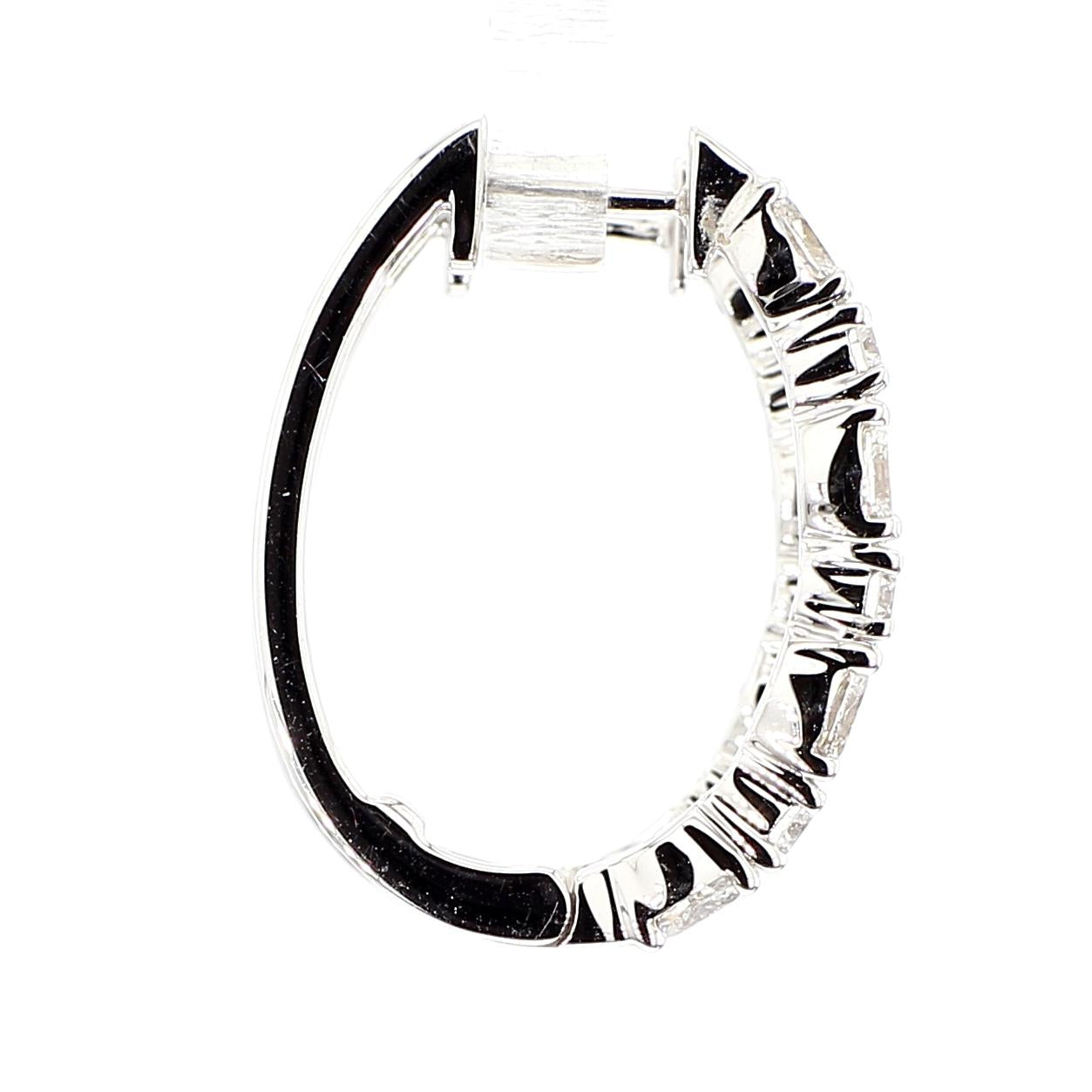 Natural White Oval Diamond 1.67 Carat TW White Gold Hoop Earrings