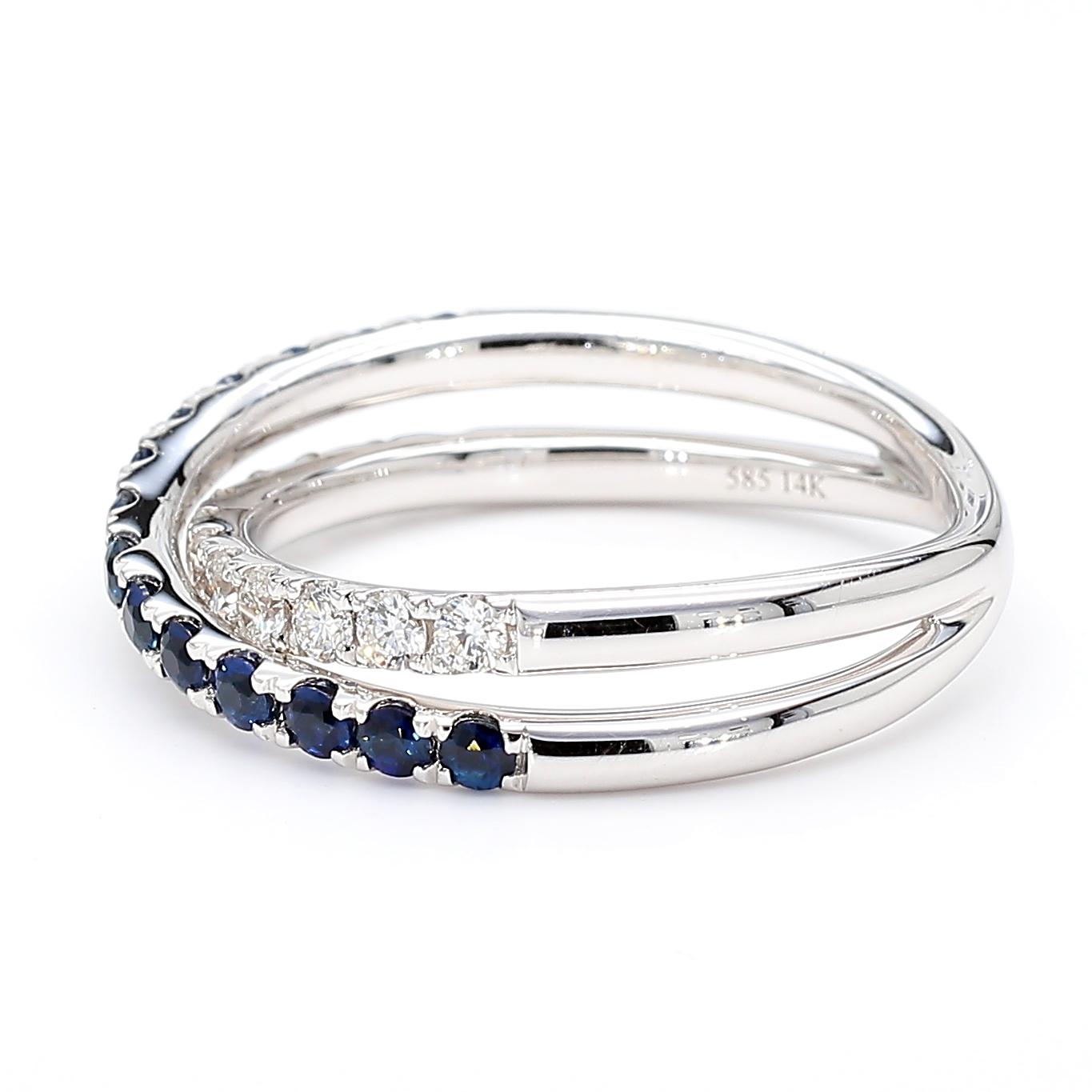 Natural Blue Round Sapphire and White Diamond .84 Carat TW White Gold Band