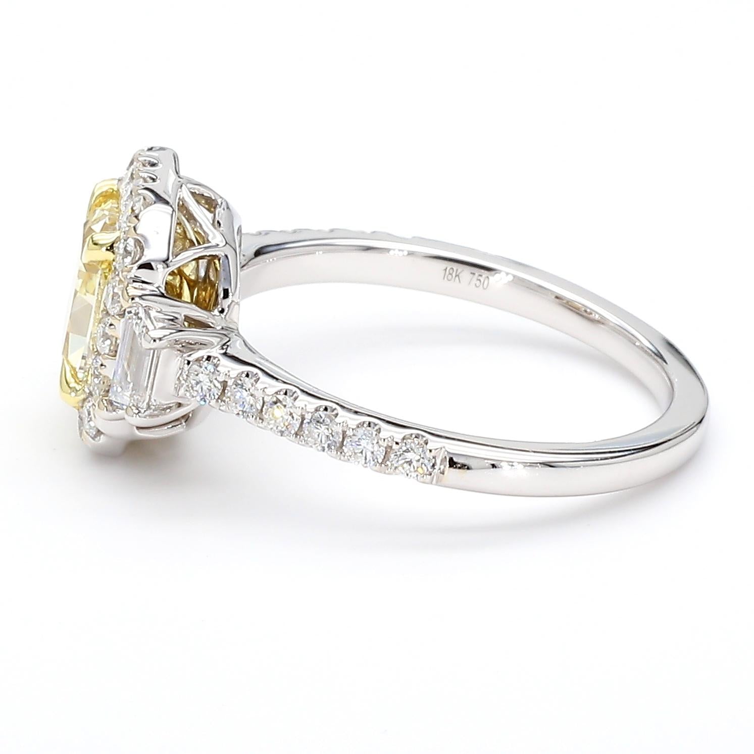 GIA Certified Natural Yellow Cushion Diamond 2.13 Carat TW Gold Cocktail Ring