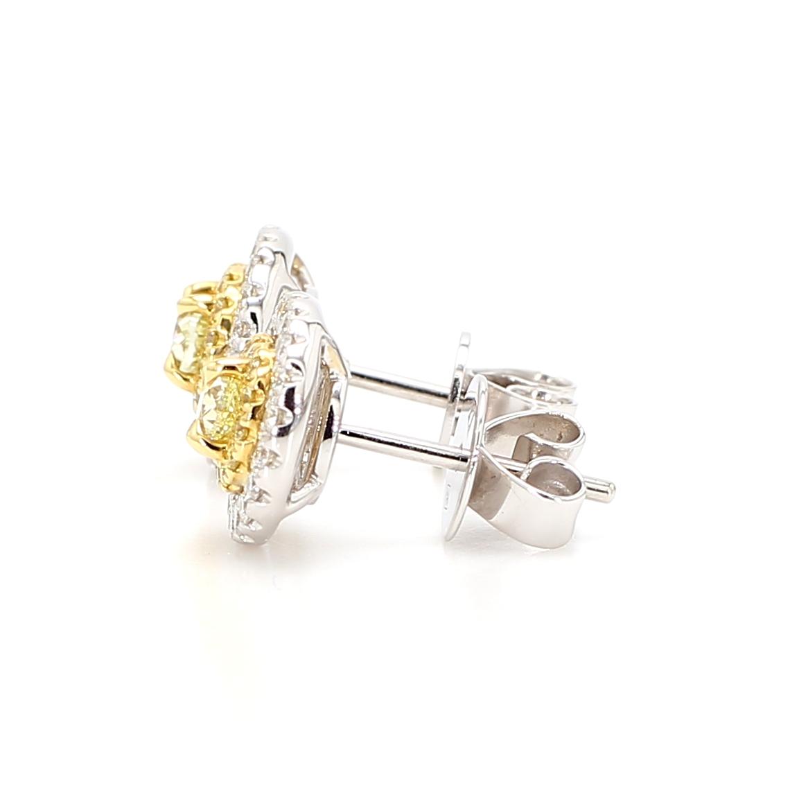 Natural Yellow Oval Diamond 1.04 Carat TW Gold Stud Earrings