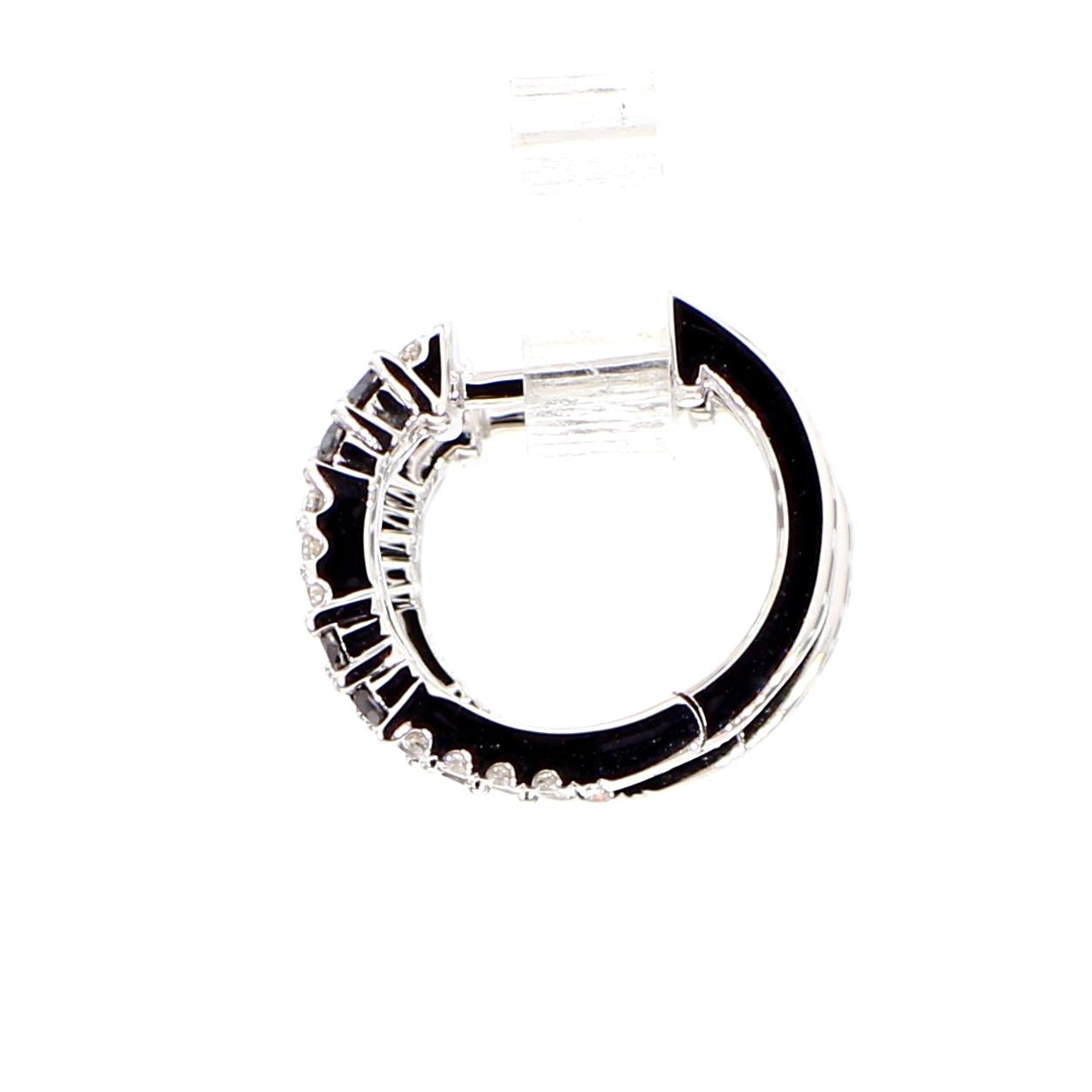 Black Round Diamond 0.65 Carat TW White Gold Hoop Earrings