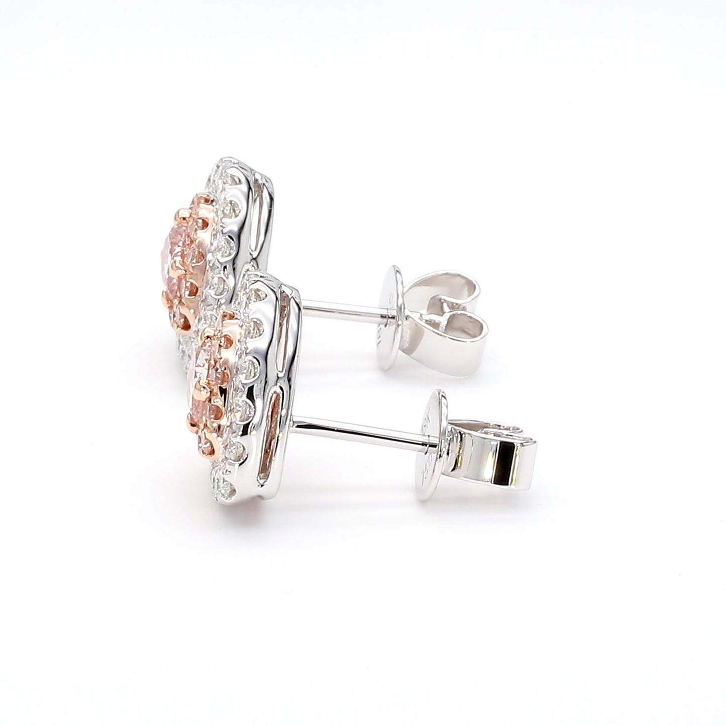 GIA Certified Fancy Orangy Pink Pear Diamond 0.96 Carat TW Gold Stud Earrings