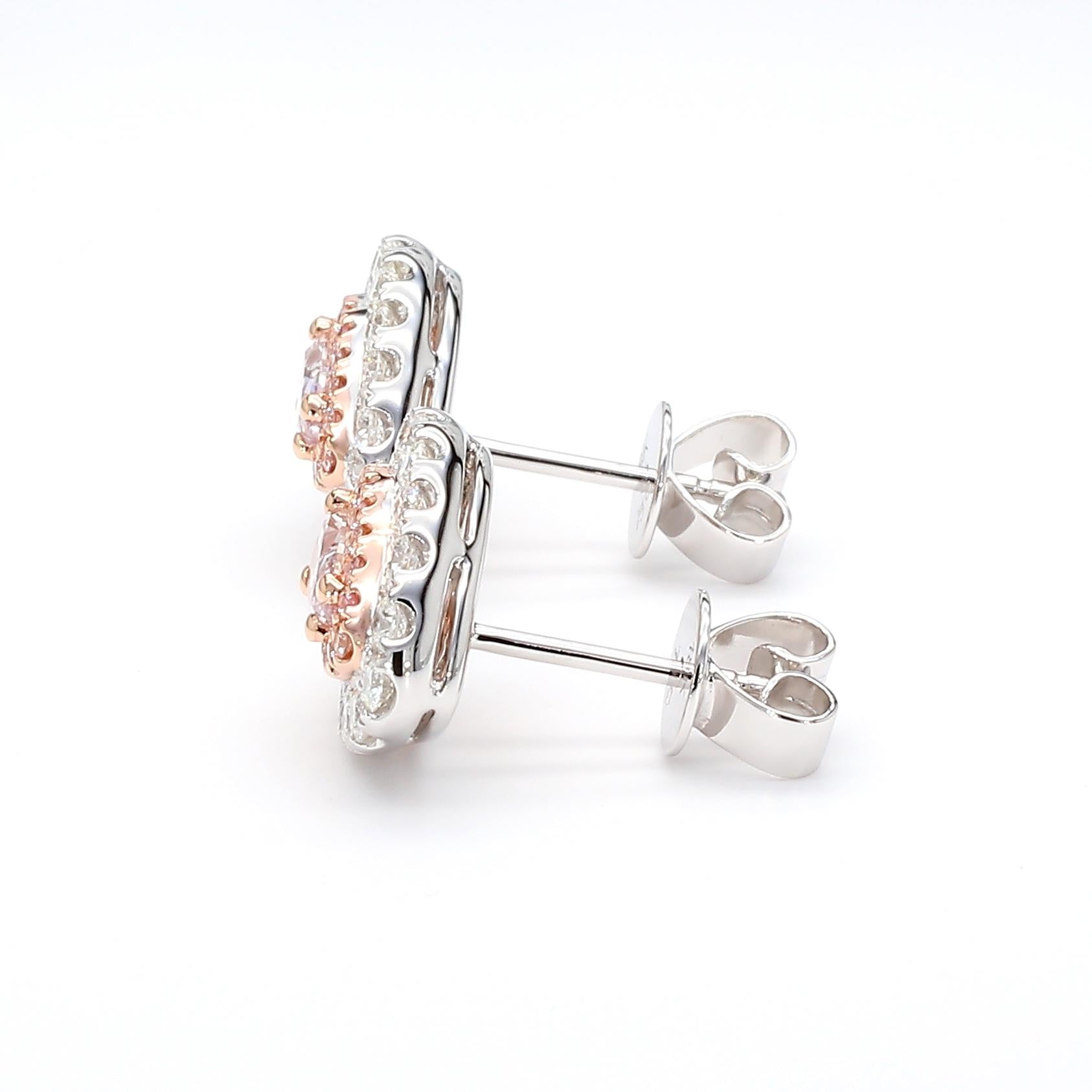 GIA Certified Very Light Pink Pear Diamond 1.15 Carat TW Gold Stud Earrings