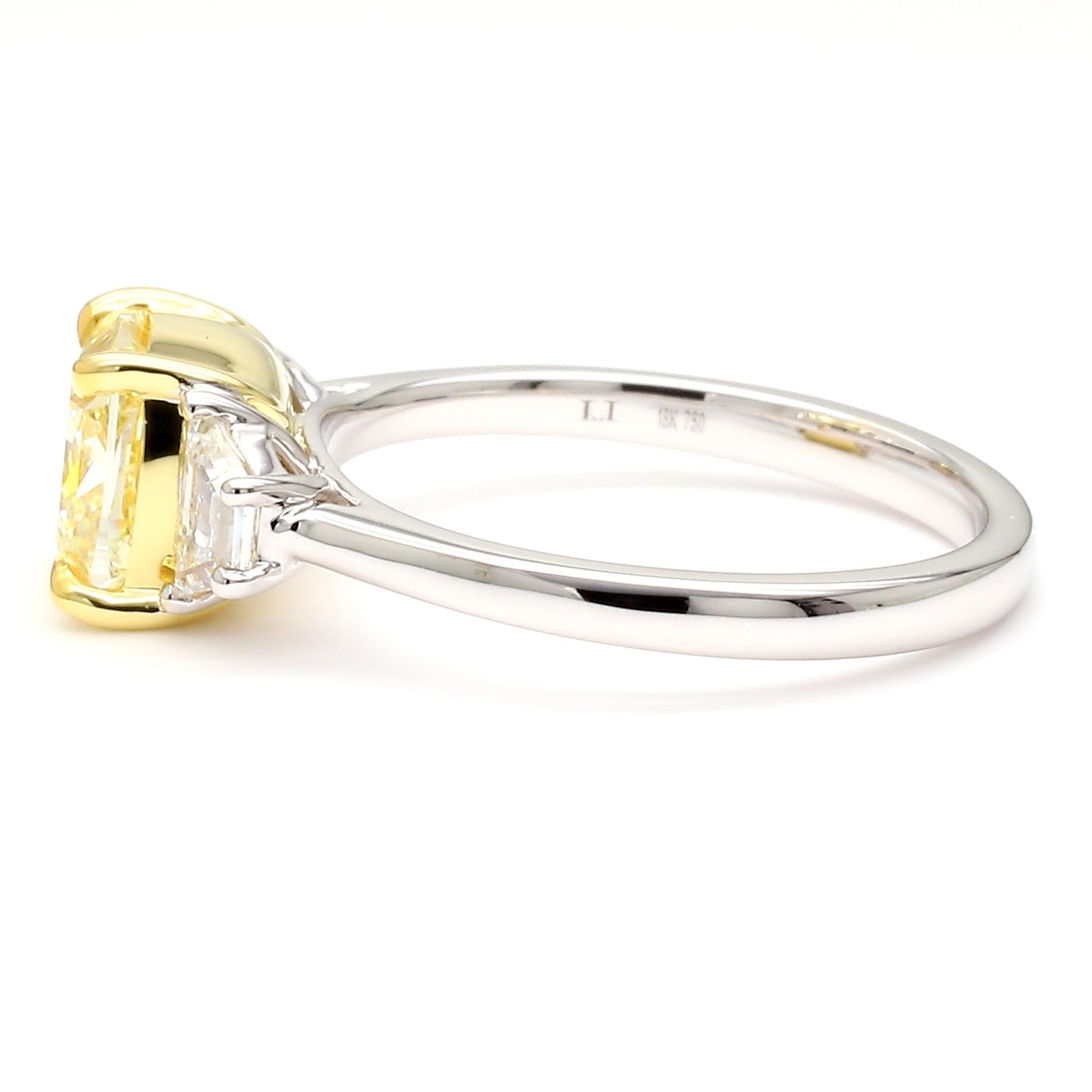 GIA Certified Natural Yellow Cushion Diamond 2.51 Carat TW Gold Cocktail Ring