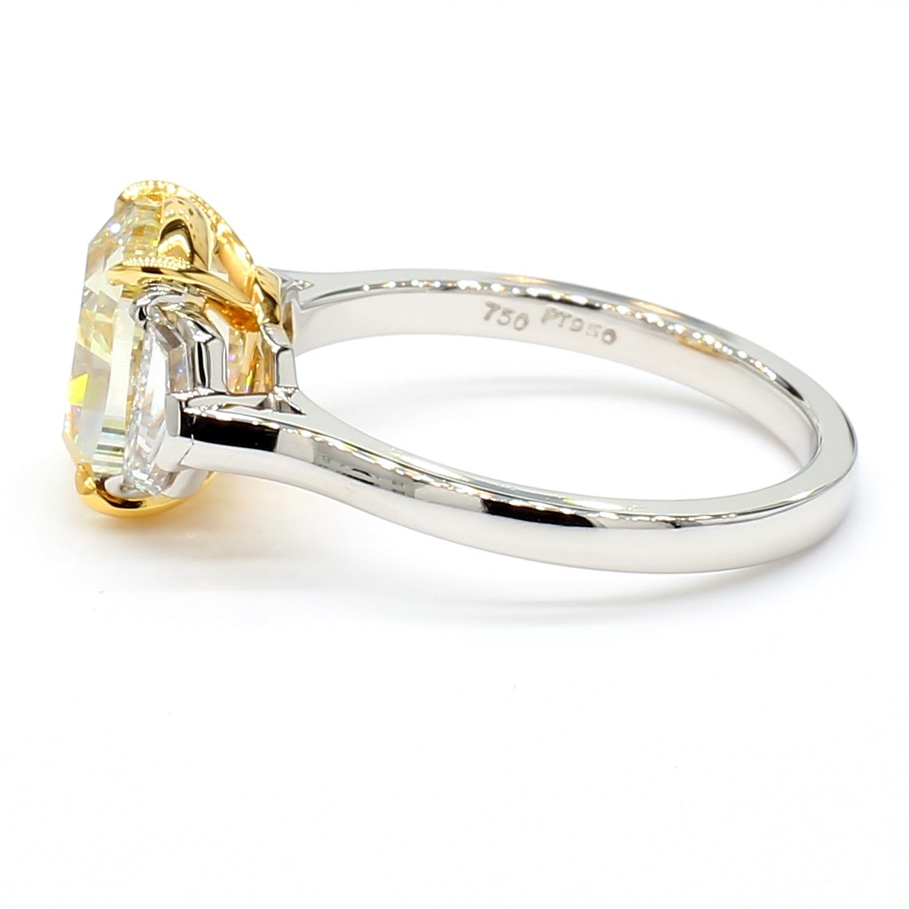 GIA Certified Fancy Light Yellow Cushion Diamond 3.66 Carat TW Platinum Ring