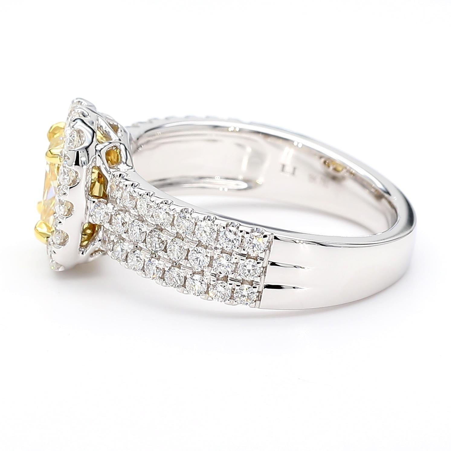 GIA Certified Natural Yellow Cushion Diamond 2.06 Carat TW Gold Cocktail Ring