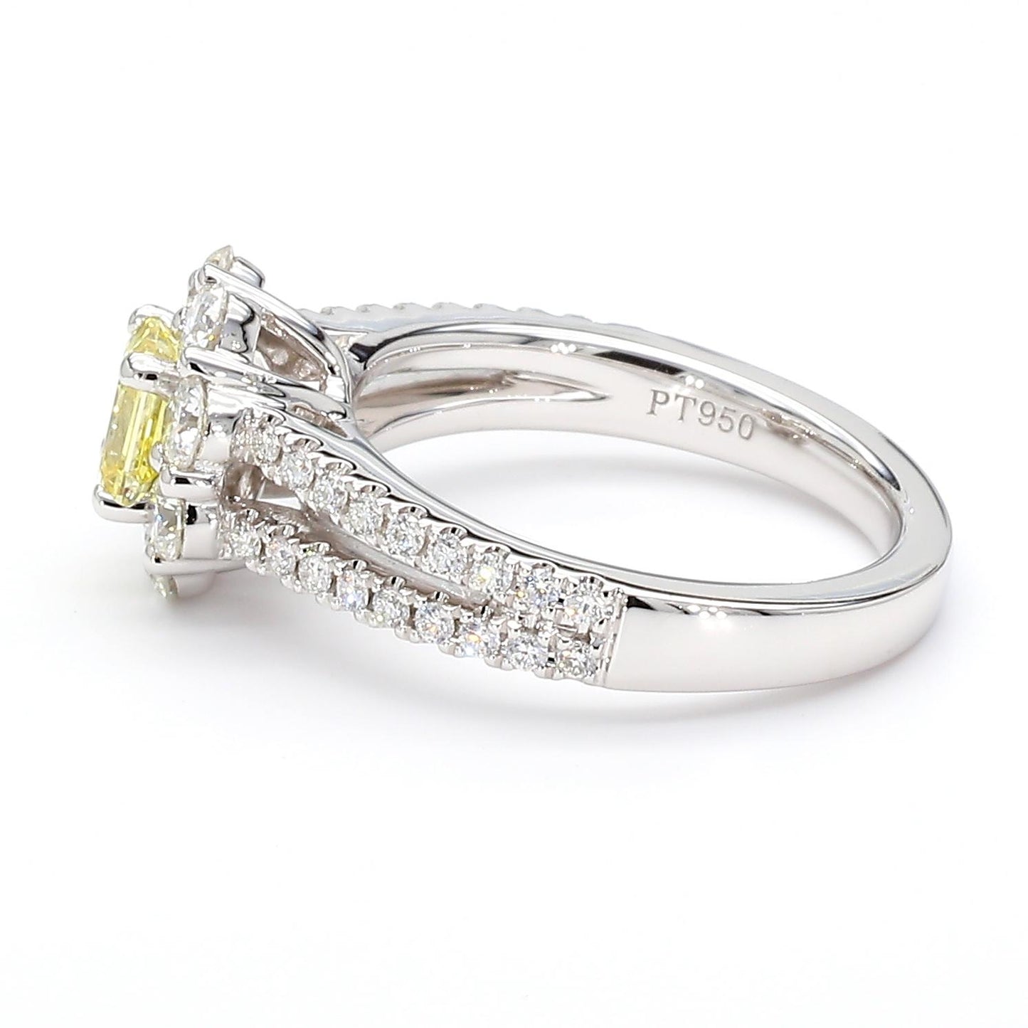 GIA Certified Intense Yellow Emerald Diamond 1.36 Carat TW Plat Cocktail Ring