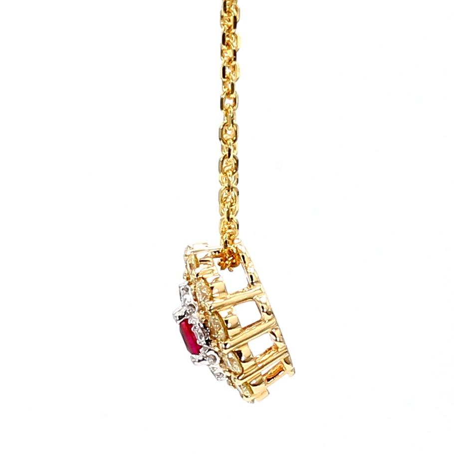 Natural Red Princess Ruby and Diamond 0.72 Carat TW Gold Drop Pendant