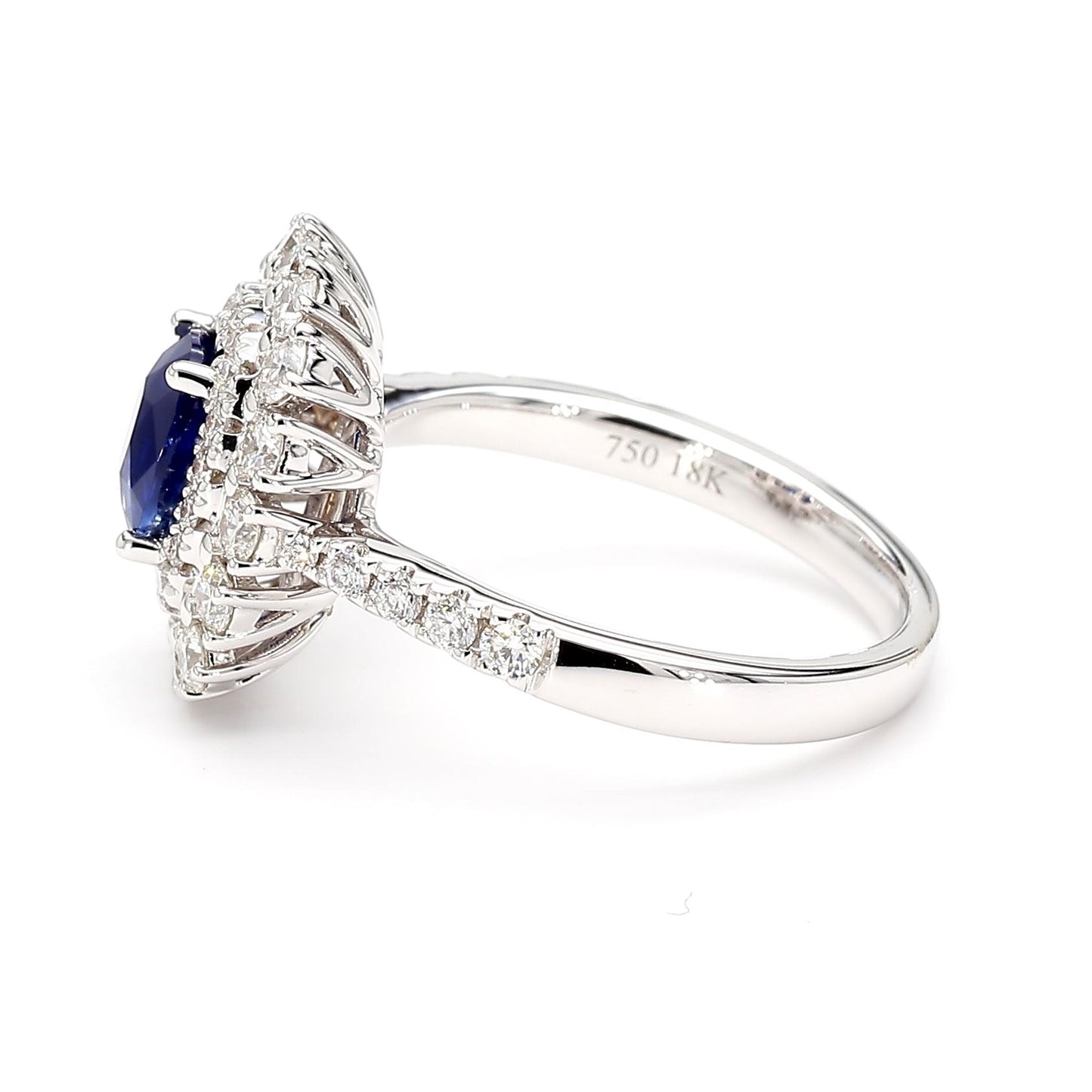 Natural Blue Cushion Sapphire and White Diamond 2.02 Carat TW Gold Cocktail Ring