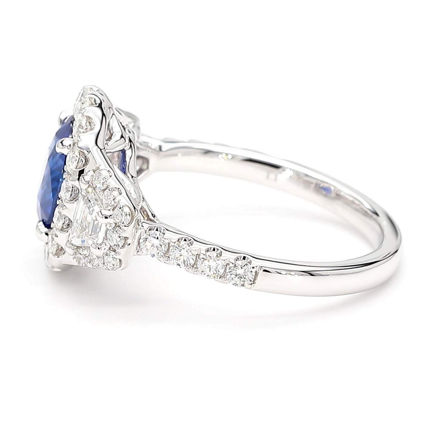 Natural Blue Cushion Sapphire and White Diamond 3.01 Carat TW Gold Cocktail Ring