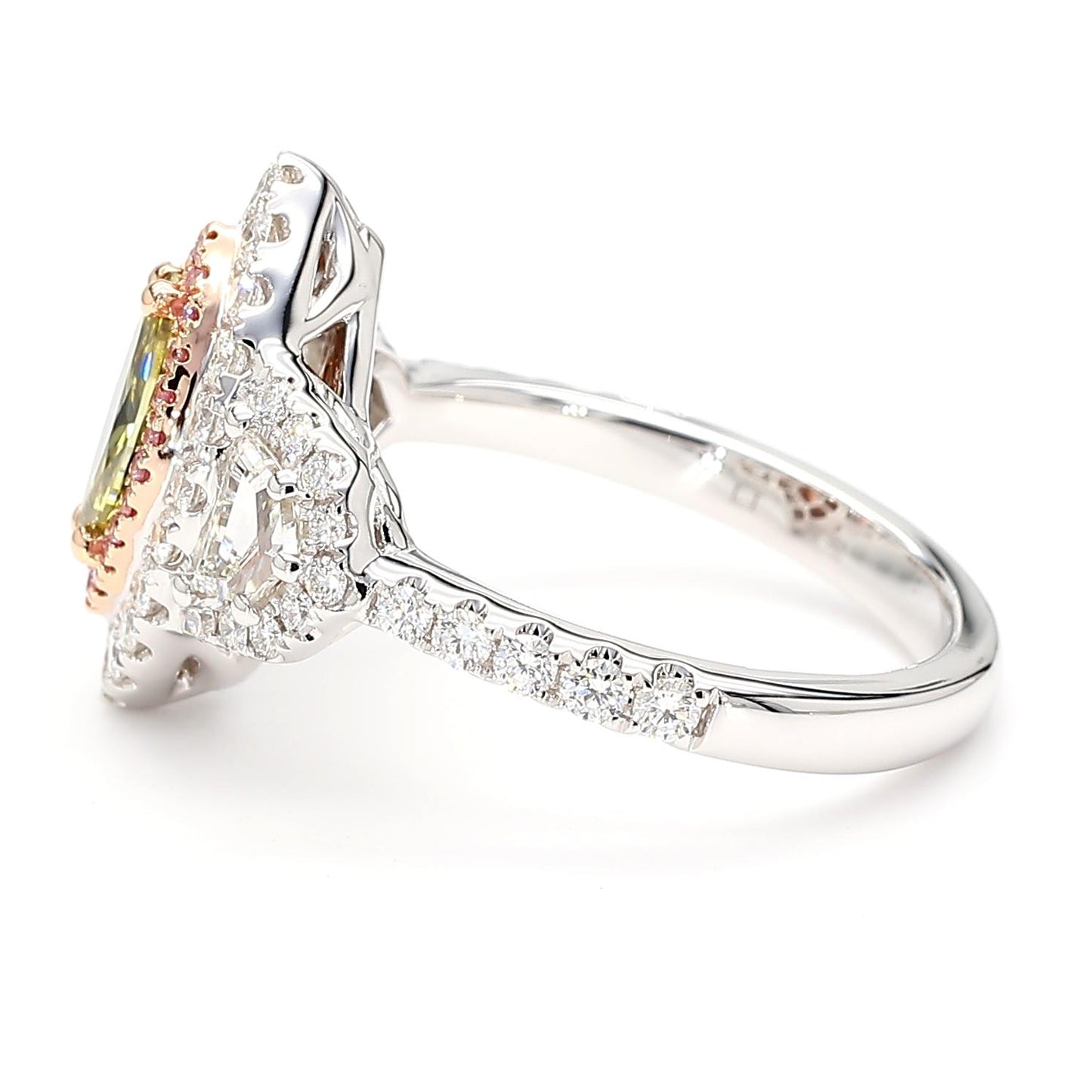 GIA Fancy Deep Brownish Greenish Yellow Marquise Diamond 1.60 Carat TW Gold Ring