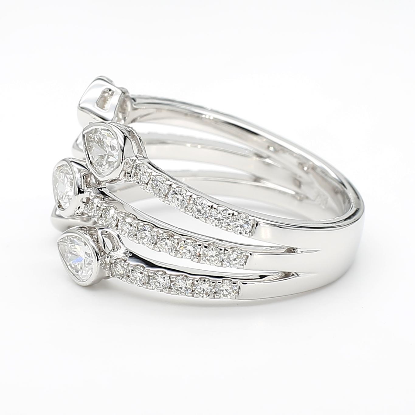 Natural White Pear Diamond 1.36 Carat TW White Gold Cocktail Ring