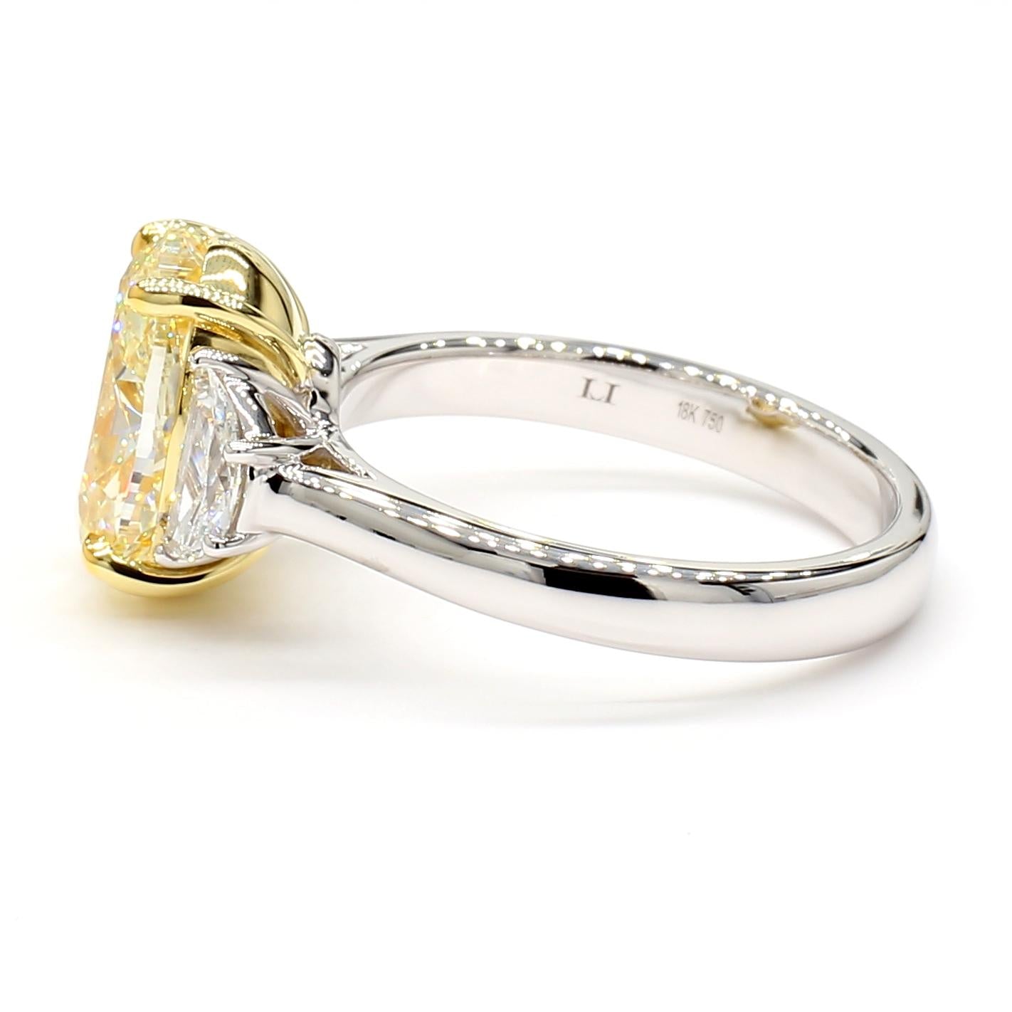 GIA Certified Natural Yellow Oval Diamond 4.04 Carat TW Gold Cocktail Ring