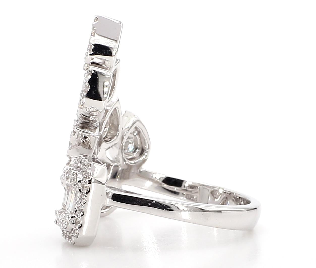 Natural White Baguette Diamond 1.41 Carat TW White Gold Cocktail Ring