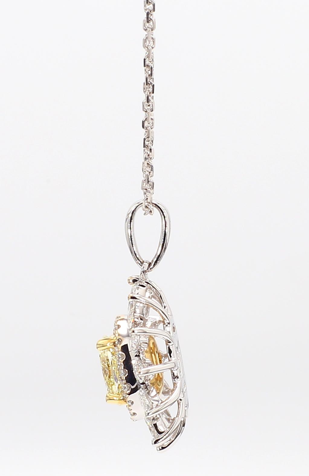 Natural Yellow Oval and White Diamond 1.44 Carat TW Gold Drop Pendant