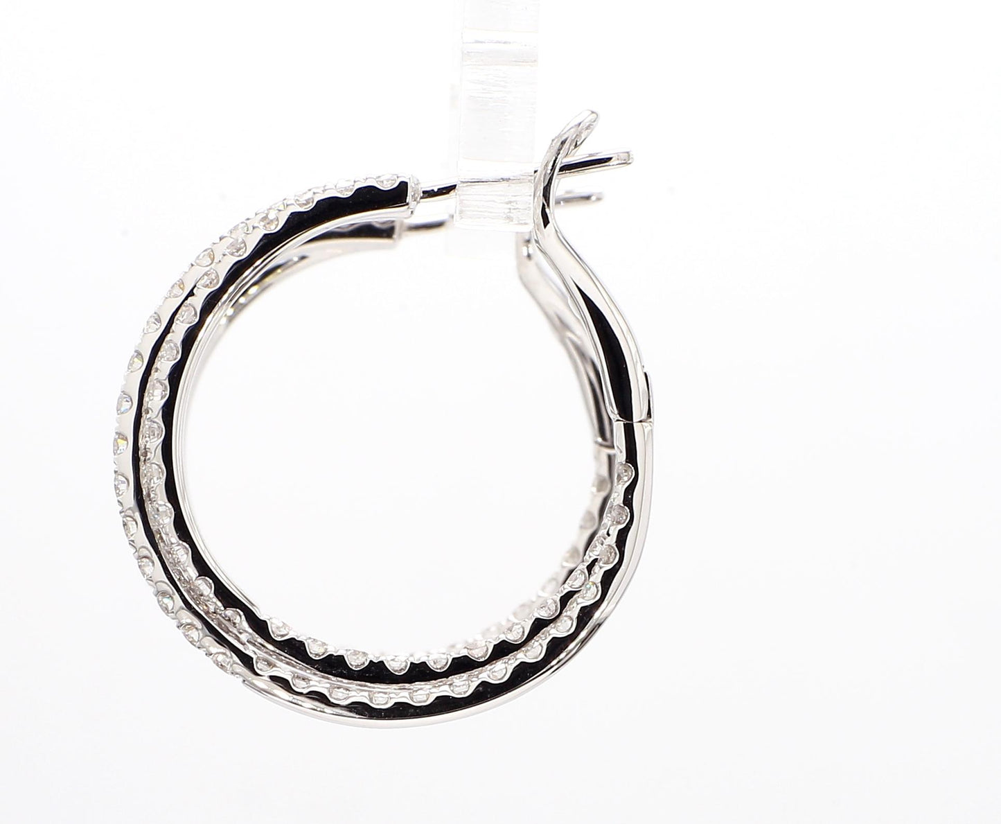 Natural White Round Diamond 2.70 Carat TW White Gold Hoop Earrings