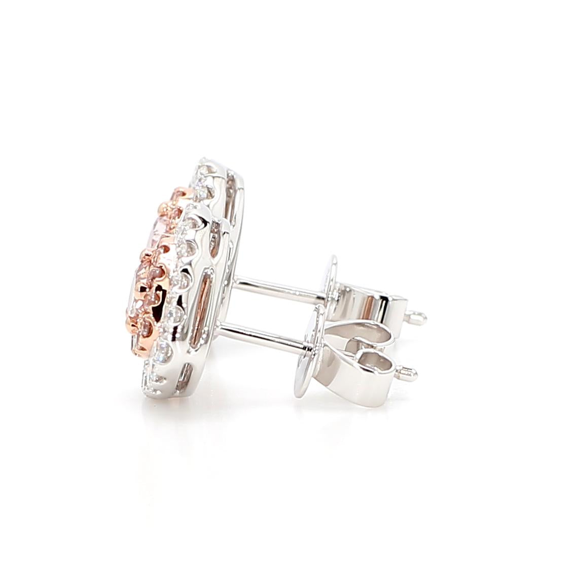 GIA Certified Fancy Pink Pear Diamond 1.07 Carat TW Gold Stud Earrings