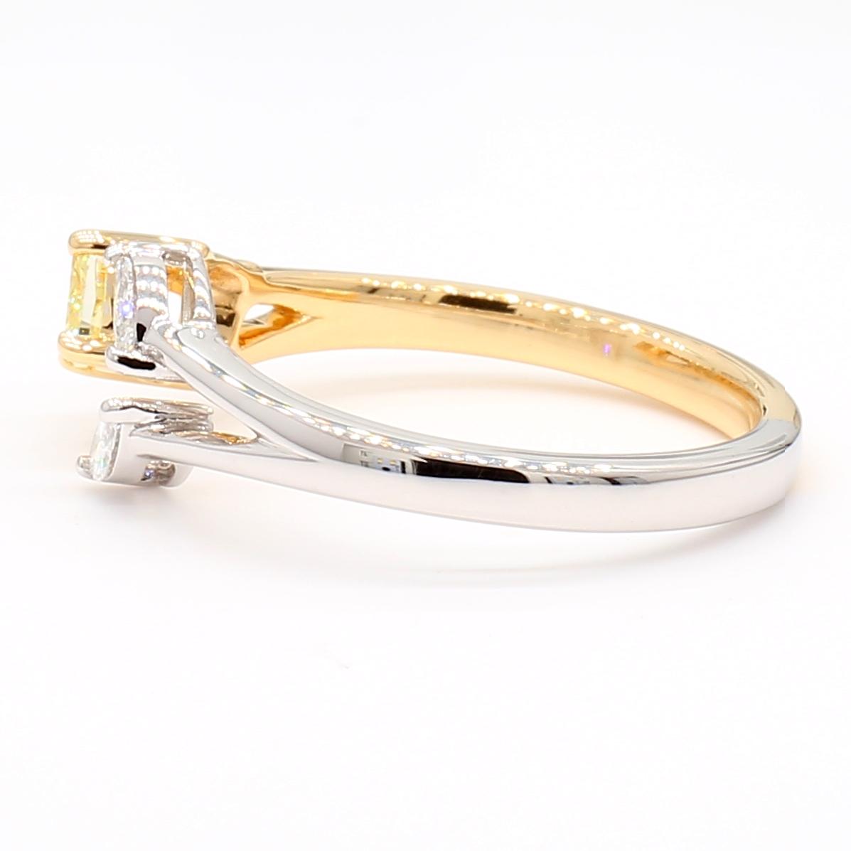 Natural Yellow Cushion and White Diamond 0.70 Carat TW Gold Cocktail Ring