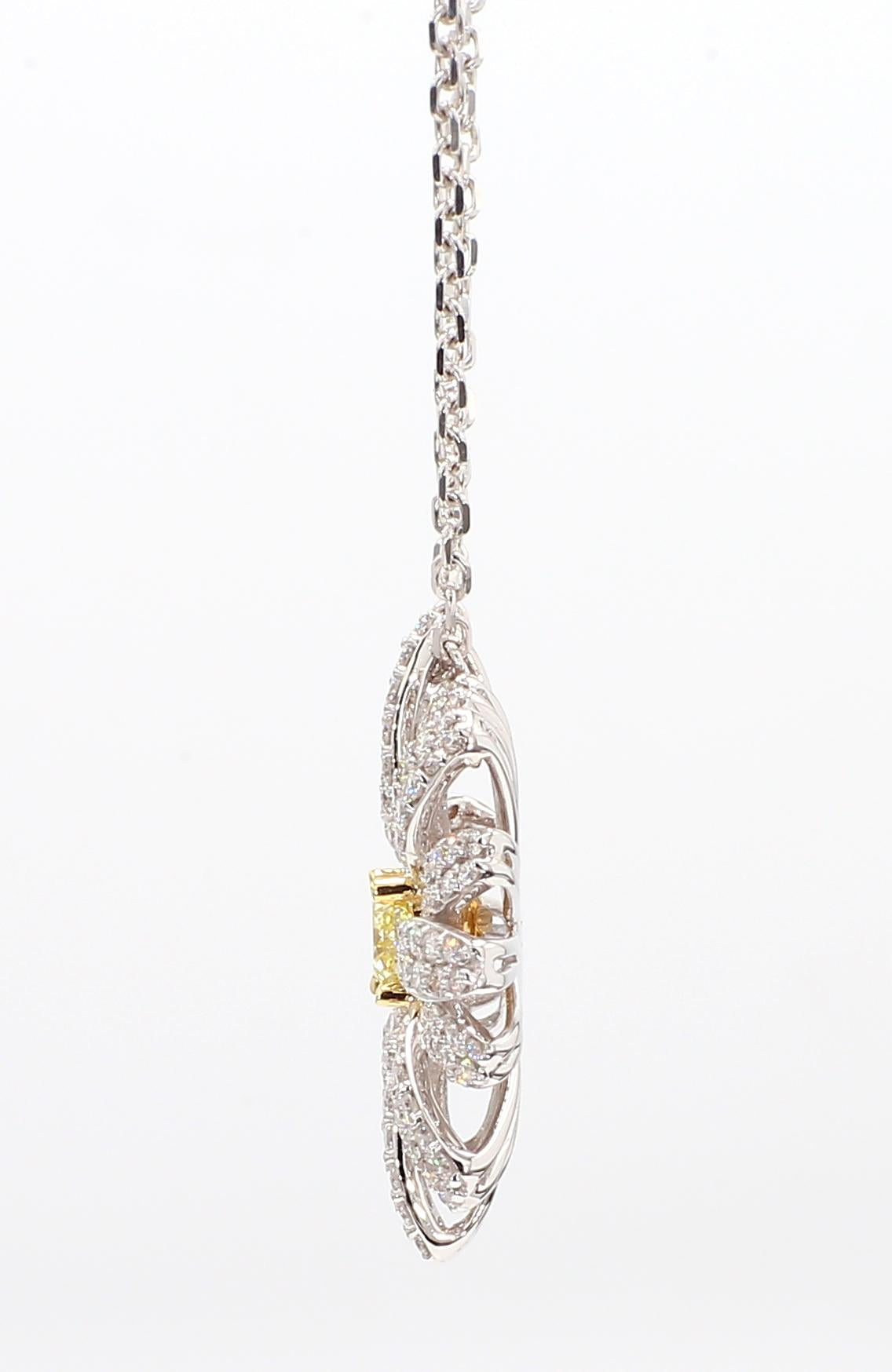 Natural Yellow Radiant and White Diamond 1.16 Carat TW Gold Drop Pendant