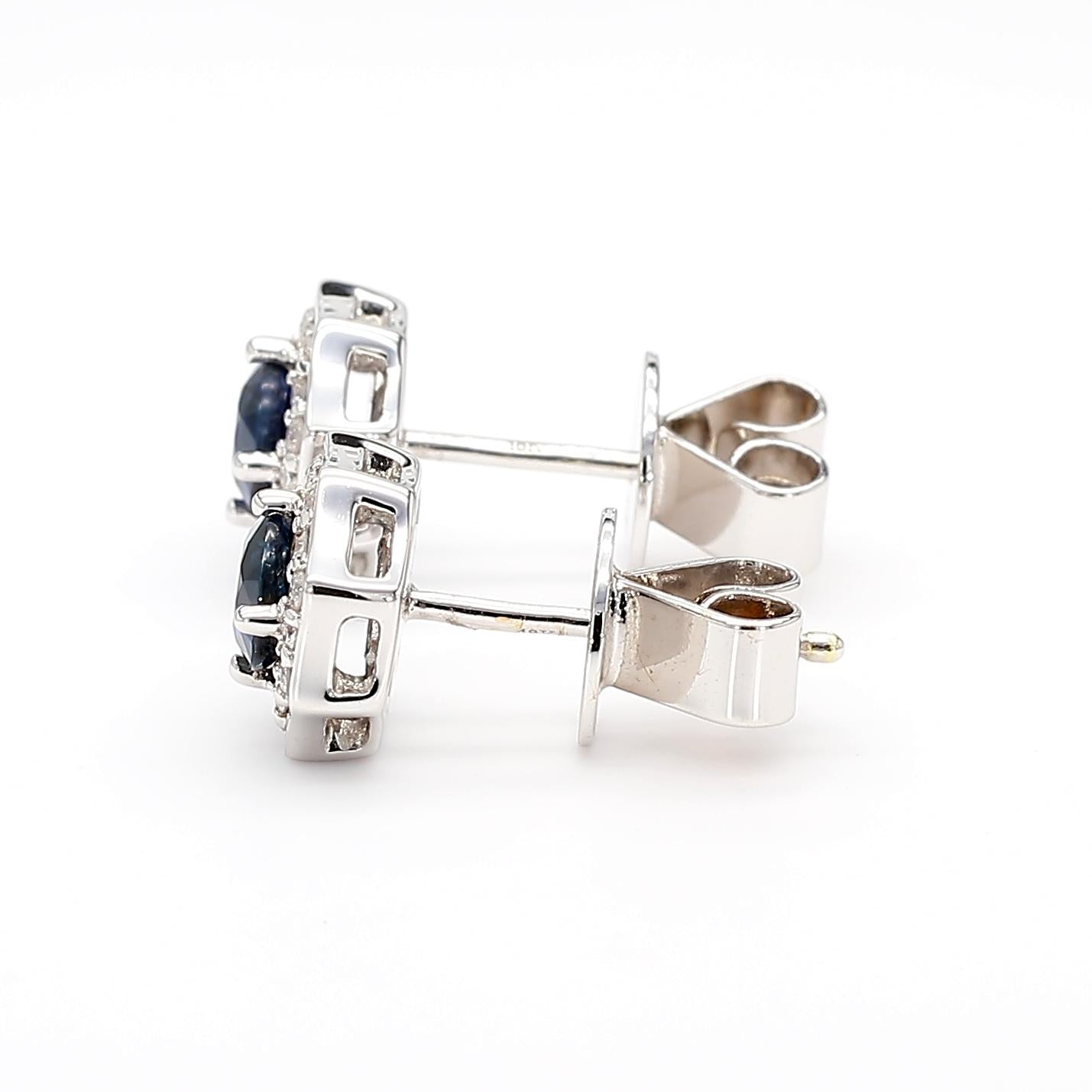 Natural Blue Round Sapphire and Diamond 0.82 Carat TW Gold Stud Earrings