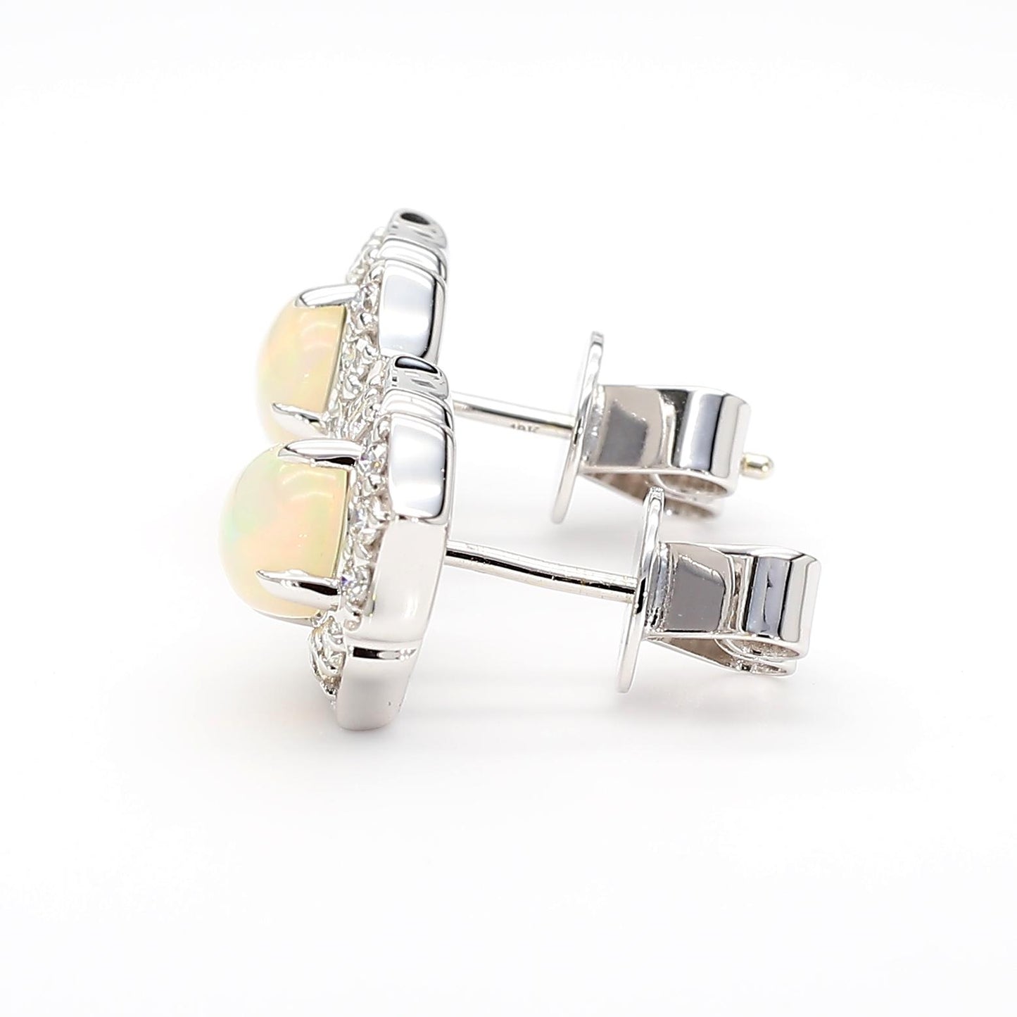 Natural Oval Opal and White Diamond 1.57 Carat TW White Gold Stud Earrings