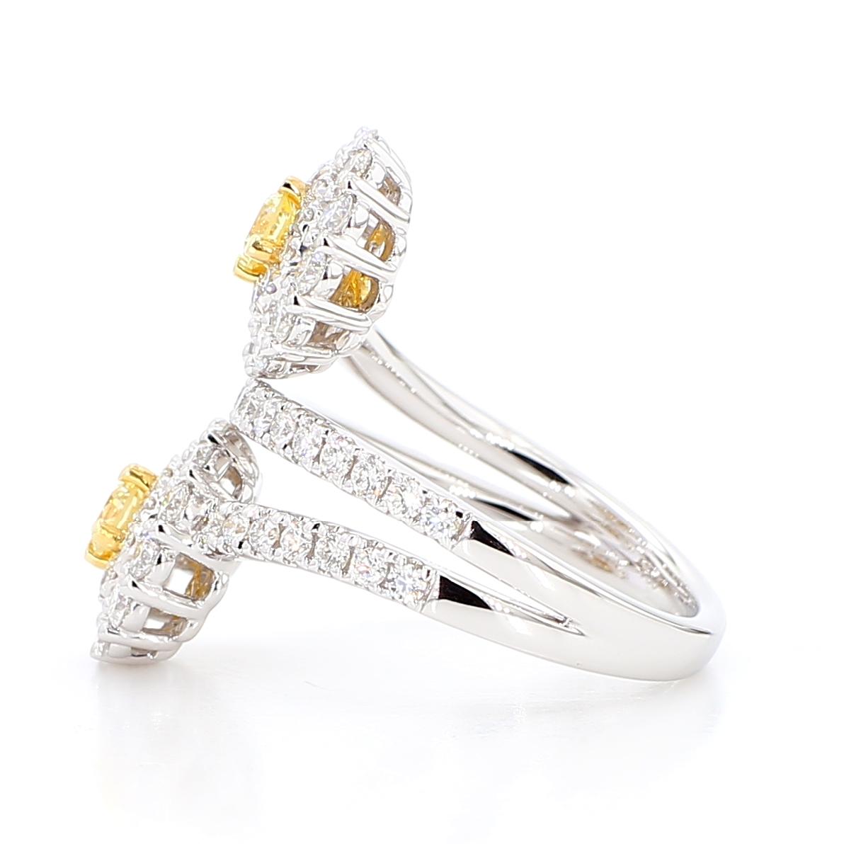Natural Yellow Round Diamond 1.62 Carat TW Gold Cocktail Ring