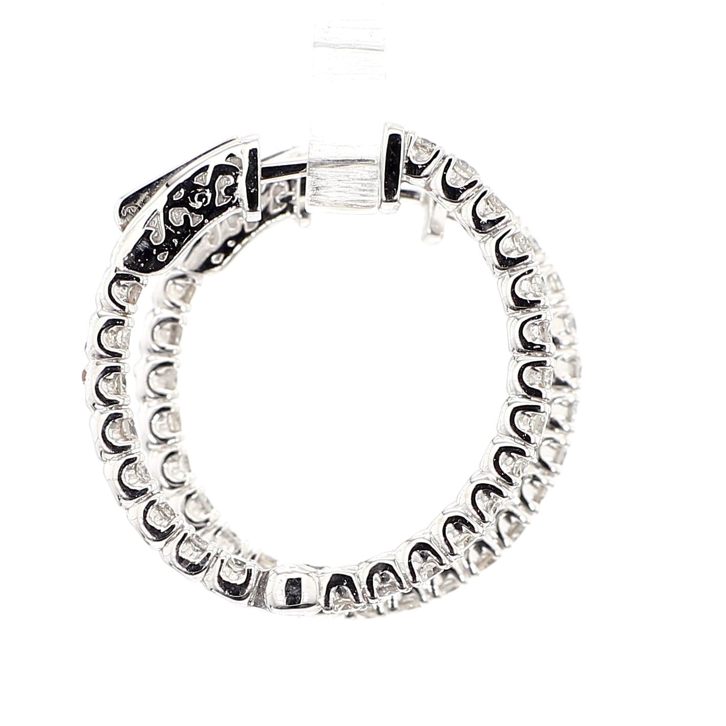 Natural White Round Diamond 1.75 Carat TW White Gold Hoop Earrings