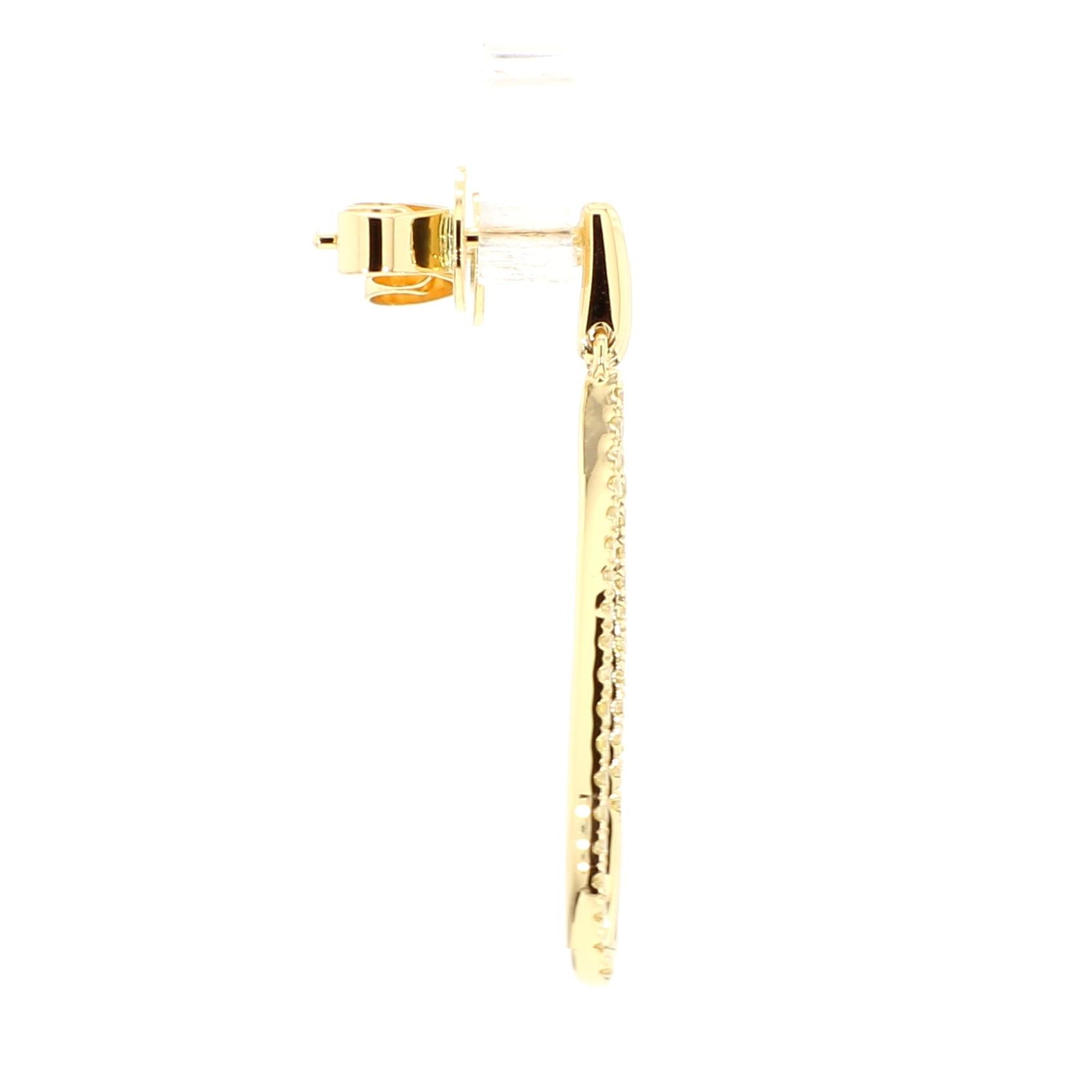 Natural Yellow Round Diamond 0.43 Carat TW Yellow Gold Hoop Earrings