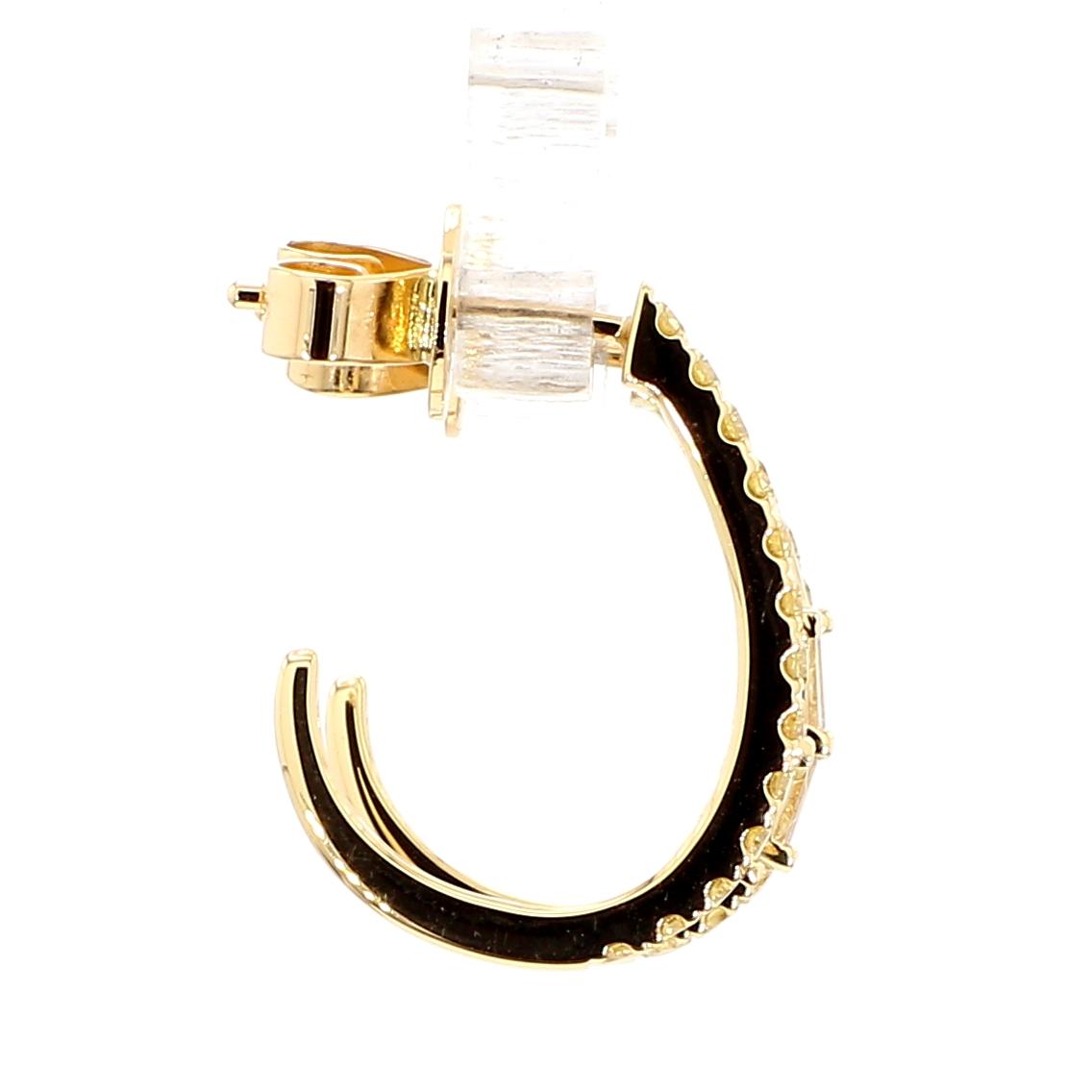 Natural White Baguette Diamond 0.56 Carat TW Yellow Gold Hoop Earrings
