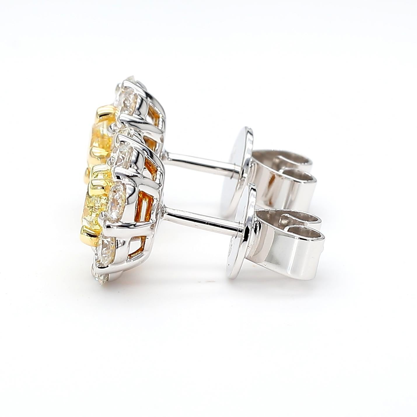 Natural Yellow Cushion Diamond 1.97 Carat TW Gold Stud Earrings