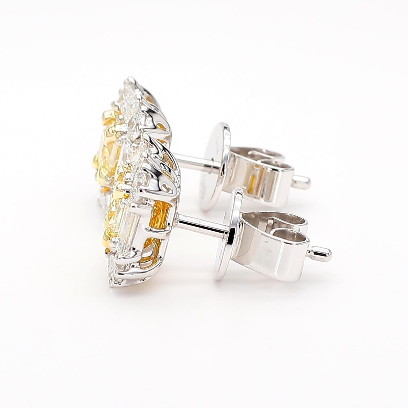 Natural Yellow Cushion Diamond 1.65 Carat TW Gold Stud Earrings