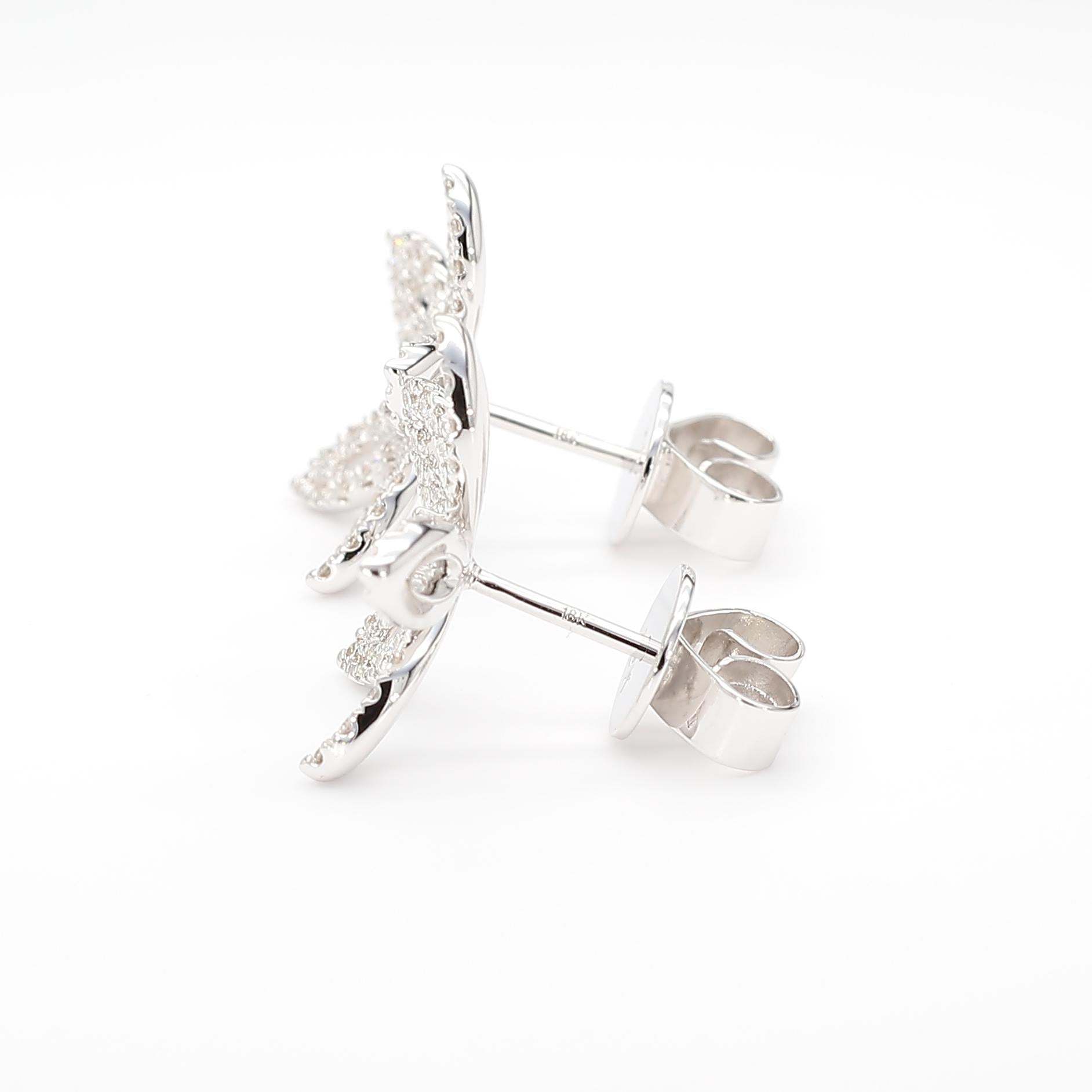 Natural Blue Round Sapphire and Diamond 0.59 Carat TW Gold Stud Earrings