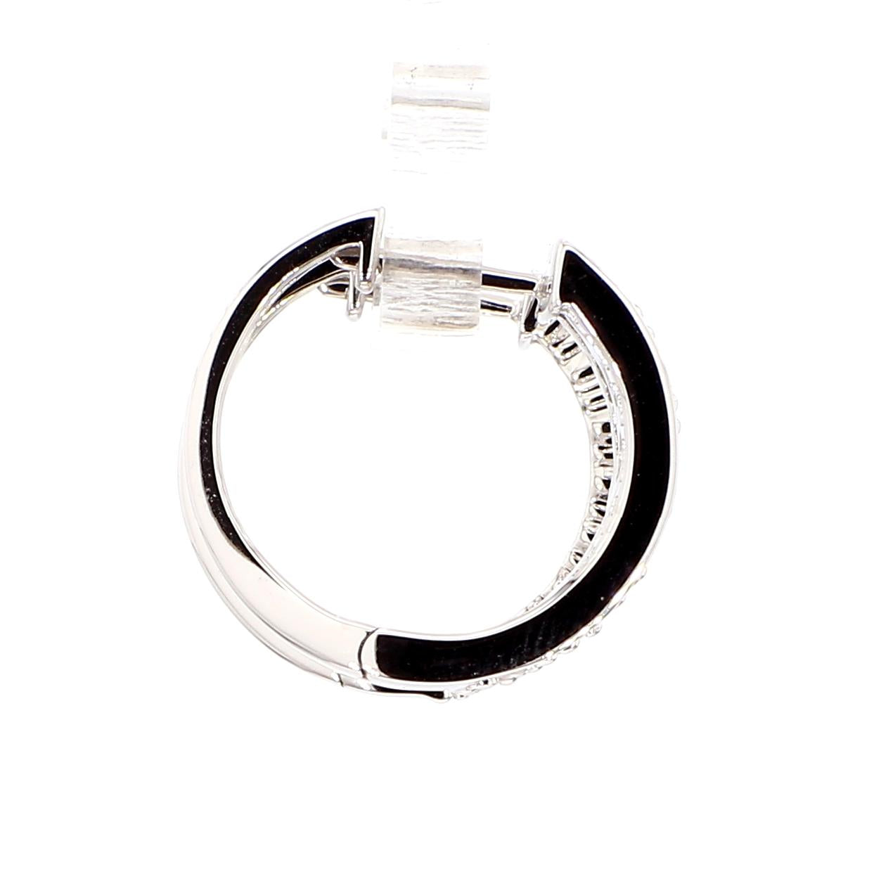 Natural White Baguette Diamond 3.01 Carat TW Gold Hoop Earrings